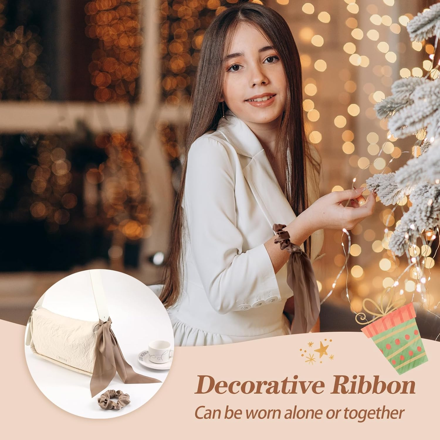 6 PCS Bow Silk Scrunchies, Hair Ties with Bows, Hair Scrunchies for Women Girls, Knotted Bows Silk Hair Ties, Satin Hair Ribbon Elastic Hair Tie, Valentine'S Day Gifts image number 3