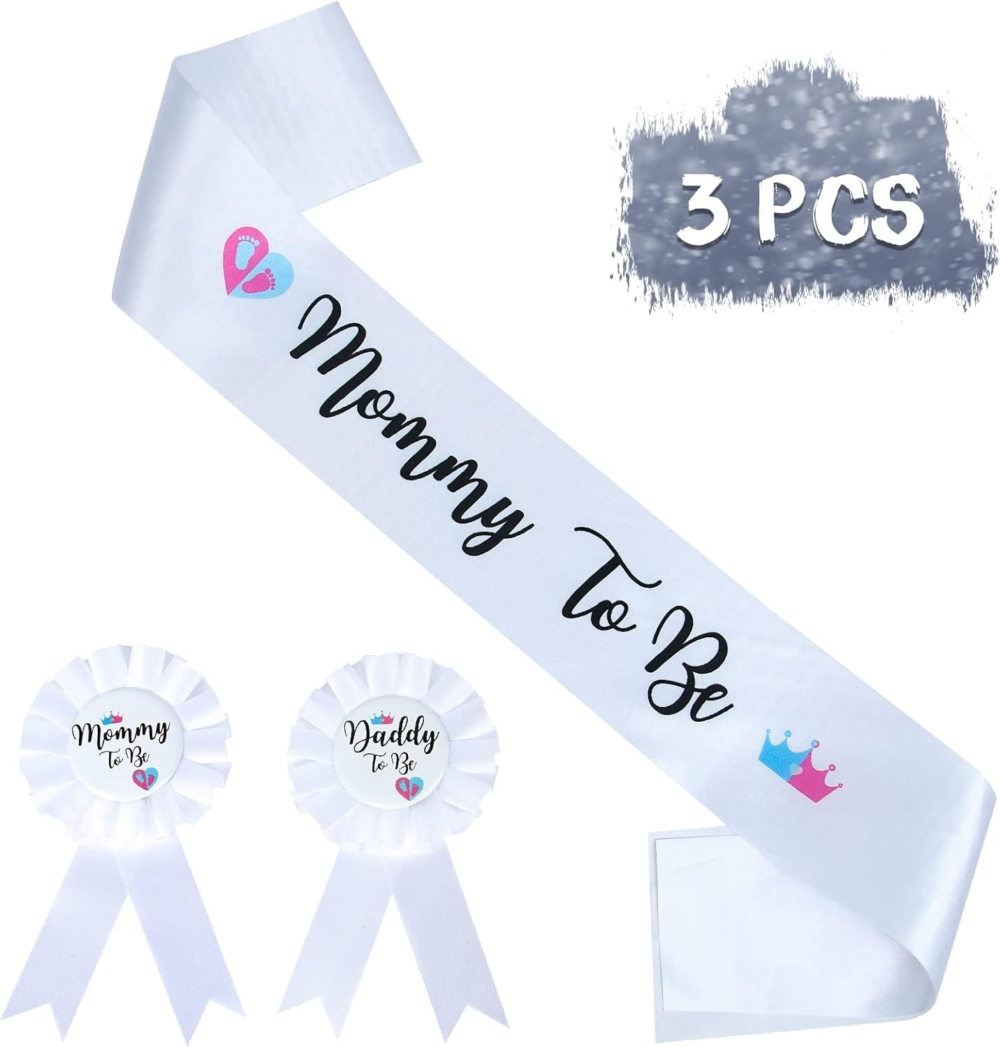 Gender Reveal Decorations Sash and Tinplate Badge Mommy to Be and Daddy to Be Baby Shower image number 1