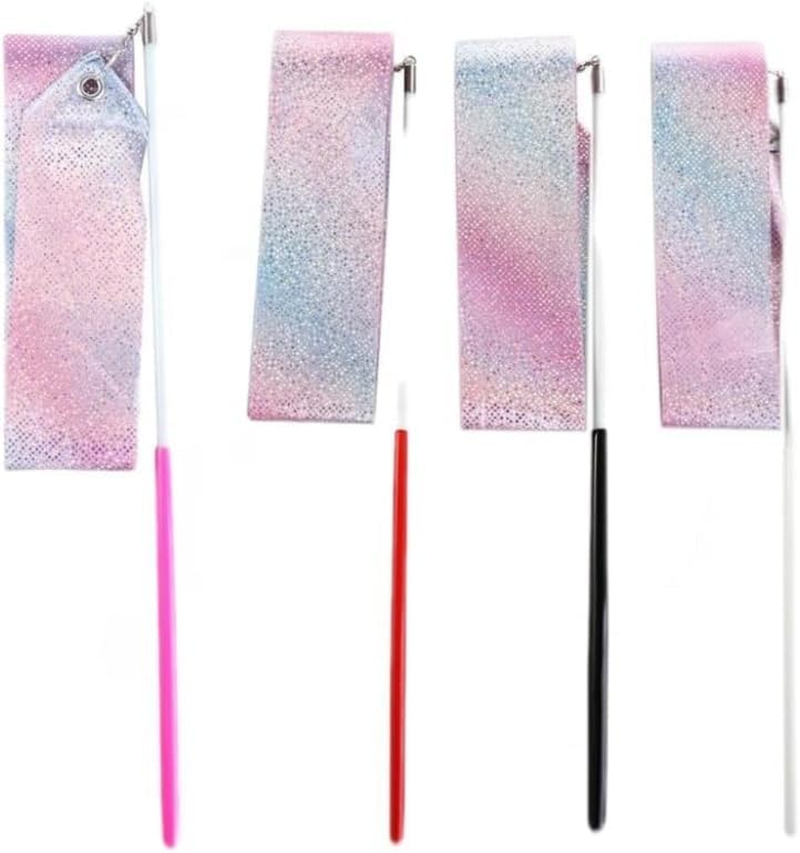4 PCS Dance Ribbons, Flashing Star Gymnastics Ribbons Rhythmic Shining Dance Ribbons Gymnastics Streamer with Ribbontraining Tool image number 3