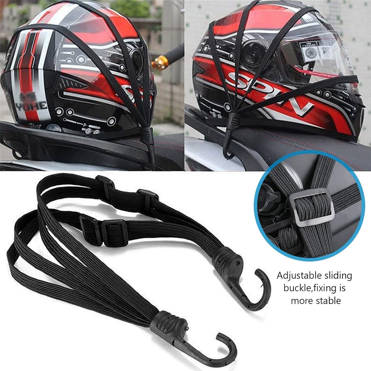Motorcycle Cargo Net, 3 Pcs with Helmet Rubber Rope, 40Cm X 40Cm Elastic Bungee Net, Adjustable with Hooks for Motorbike, Bike, Roof, ATV image number 5