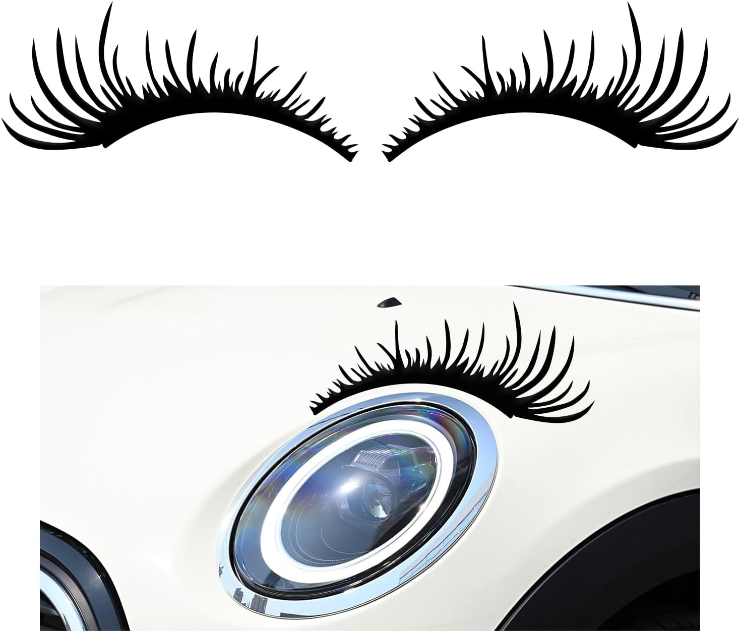 2 PCS Car Headlight Eyelash Stickers, Cute Fake Eyelashes Decal for Bumper Auto Body Window, Waterproof Reflective PET Charming Eyelash Sticker Funny Decor for Car SUV Truck (Black)