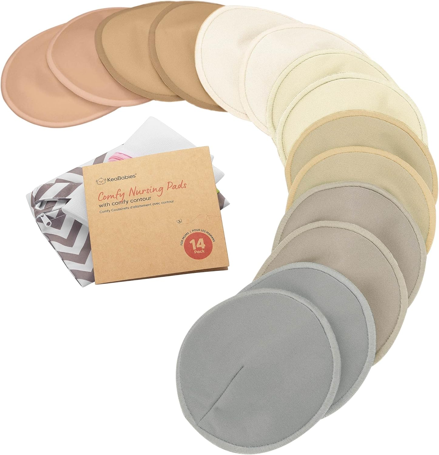 14-Pack Organic Bamboo Nursing Pads - Reusable Breast Pads for Breastfeeding, Nipple Pads, Washable Nursing Pad, Breastfeeding Pads for Leaking, Breast Milk Pads, Bra Pads (Pastel Touch, Large 12Cm)