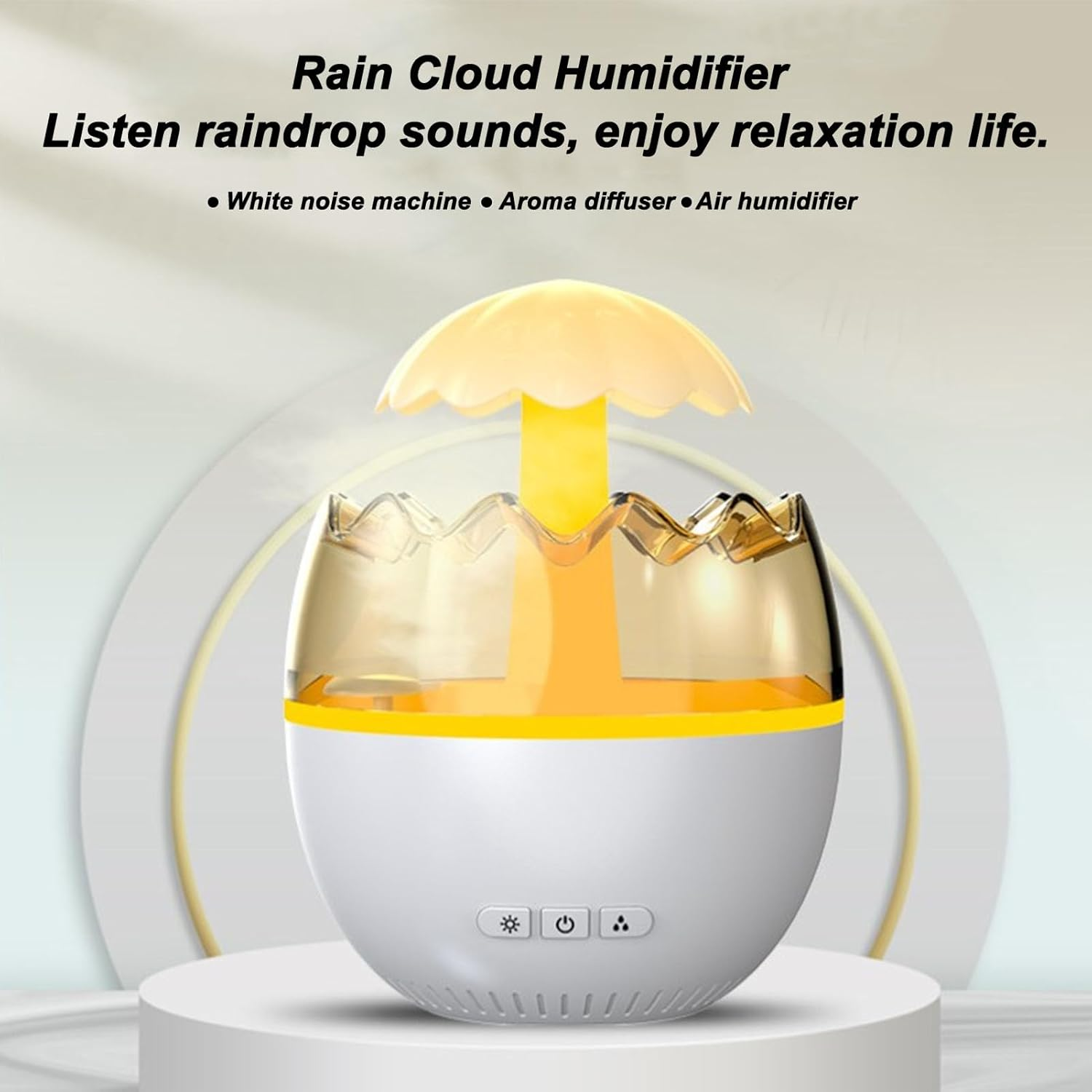 Water Drip Air Humidifier, 450Ml White Noise Colorful Night Light 5H Timing Scent Air Machine, Eggshell Adjustable Rainfall Aromatherapy Diffuser for Bedroom image number 3