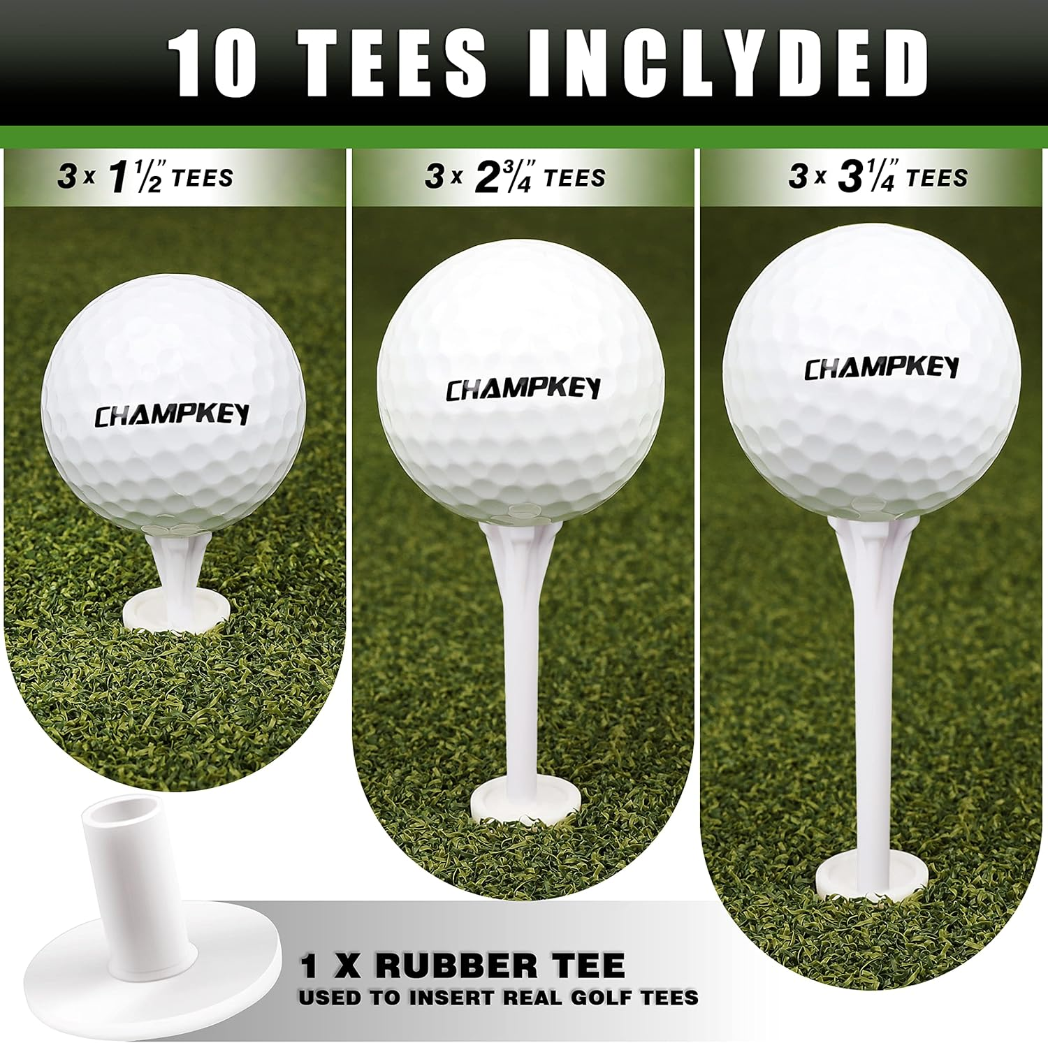 CHAMPKEY Premium Synthetic Turf Golf Hitting Mat | Heavy Duty Rubber Base Golf Practice Mat | Come with 1 Rubber Tee and 9 Plastic Tees image number 1