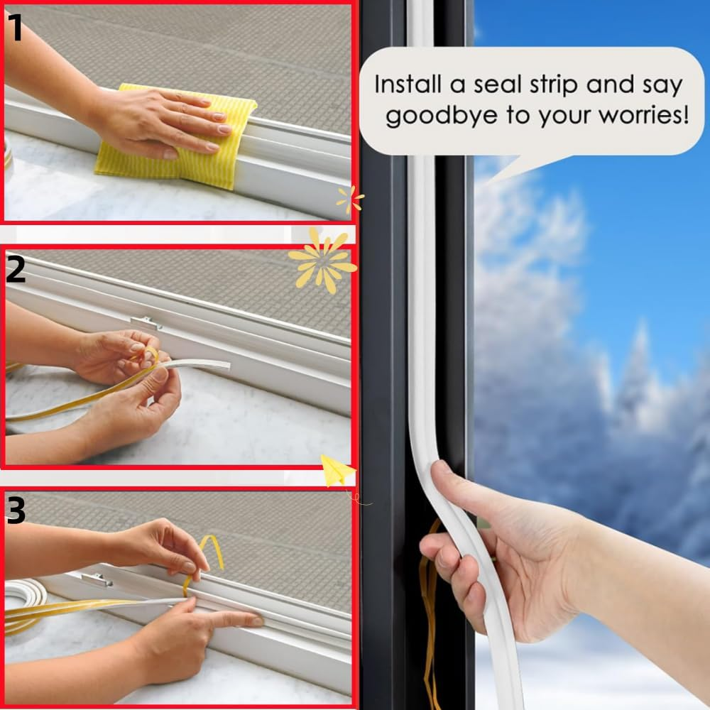 20-Foot Door and Window Weatherproof Sealing Strips, Leitungg Anti-Collision Strips - Self-Adhesive Foam Sound Insulation D-Shaped Strips(White)