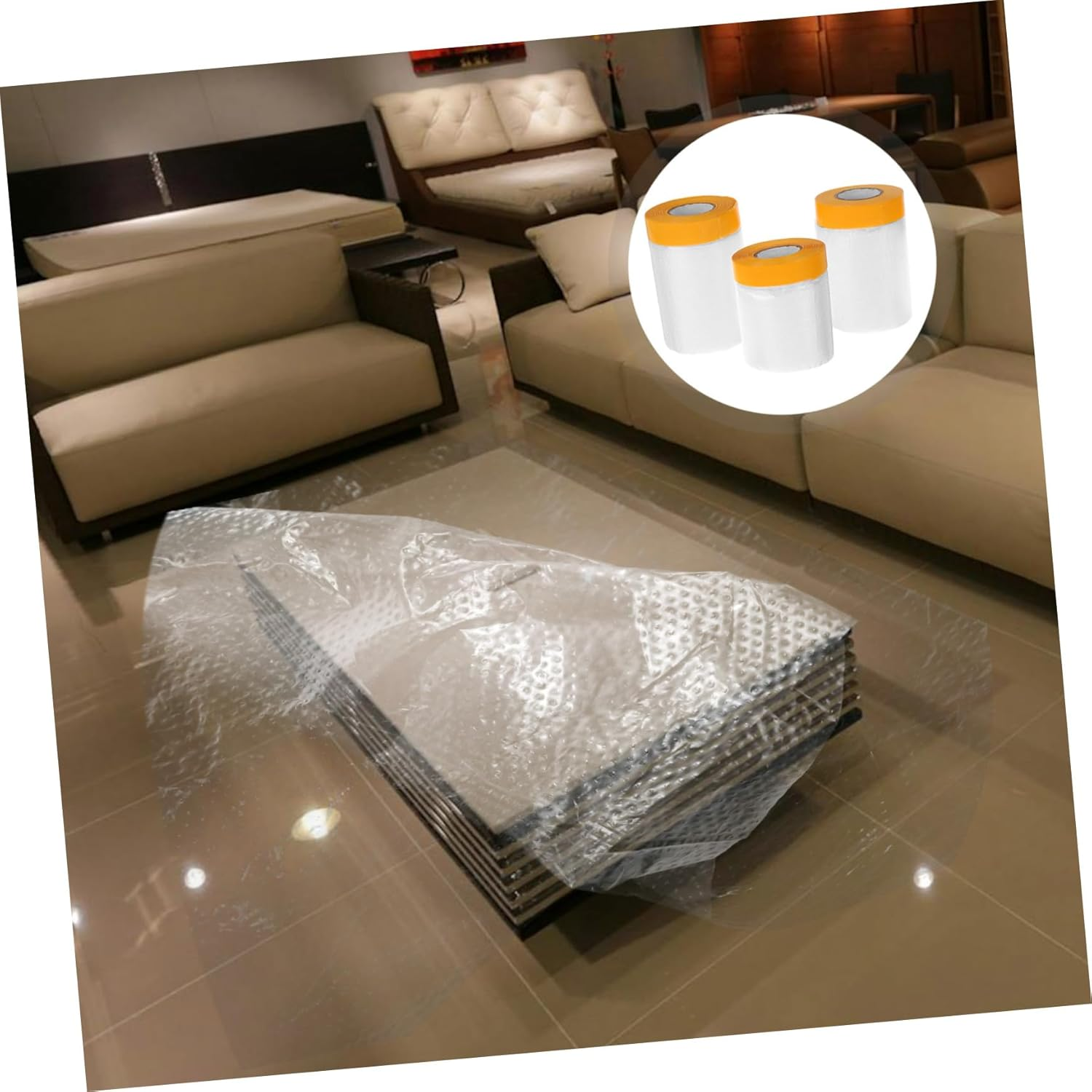 Angoily 3 Rolls Pre-Taped Masking Film 30Cm 40Cm 55Cm Protective Plastic Sheeting for Furniture and Automotive Painting image number 2