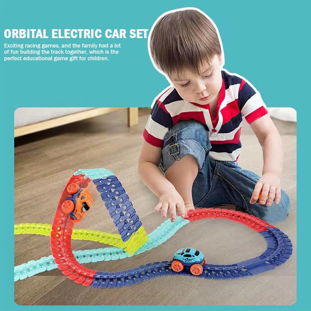 Fime.Living Zero Gravity Car Track Set Race Toys for Boys Kids with LED Light-Up Car,Flexible Changeable Magic 3+Year Old (291 Pcs Flexible Rail & Electric Car Set) image number 6