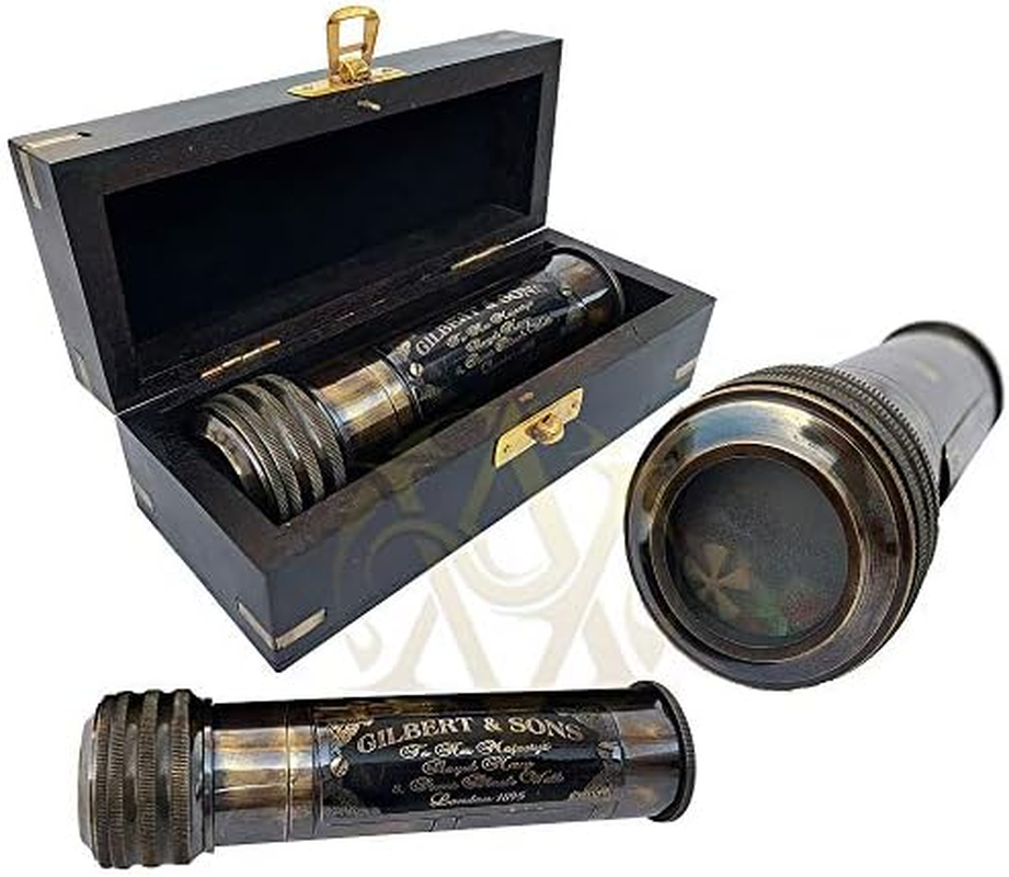 Nautical Gilbert Kaleidoscope with Wooden Box Vintage Prism Brass Toy Antique Brass Finish for Boy/Girl image number 3