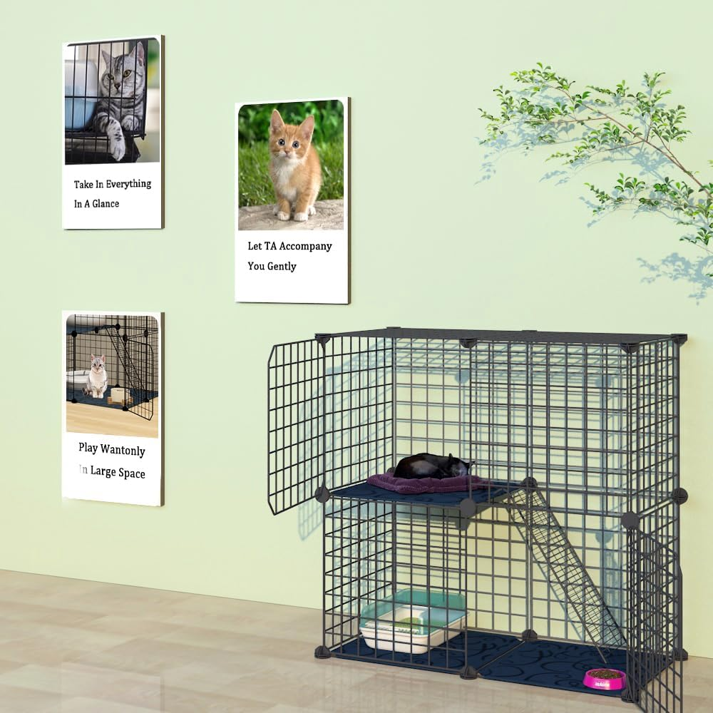 Ricjurzzty Cat Cage Indoor DIY Pet Playpen Detachable Metal Small Animal Cage Wire Ferret Cage Indoor Cat Kennels for Kitten Puppy Bunny (2 Tier) image number 3