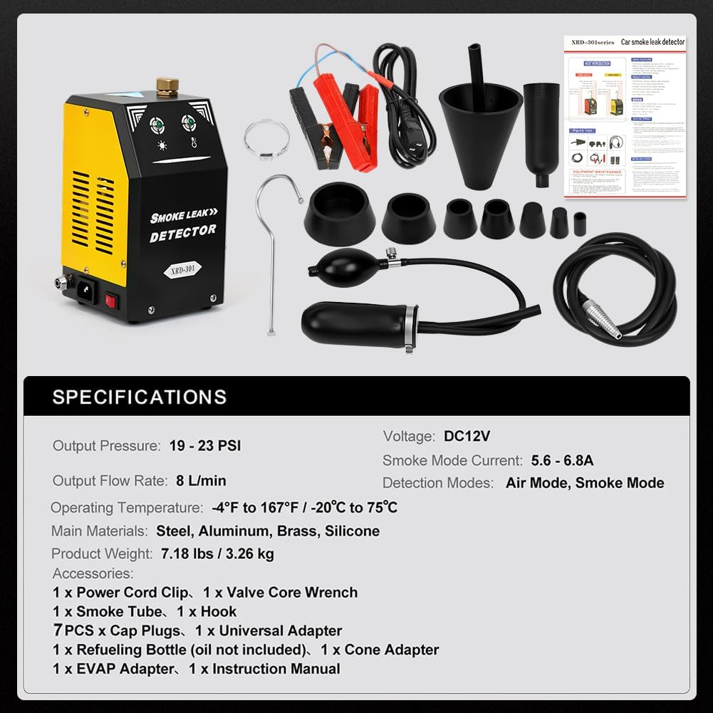Automotive Smoke Machine, 12V Smoke Machine Leak Detector for Cars, EVAP Car Leak Tester with Built-In Air Pump for Vehicles/Motorcycles/Atv/Boats image number 5