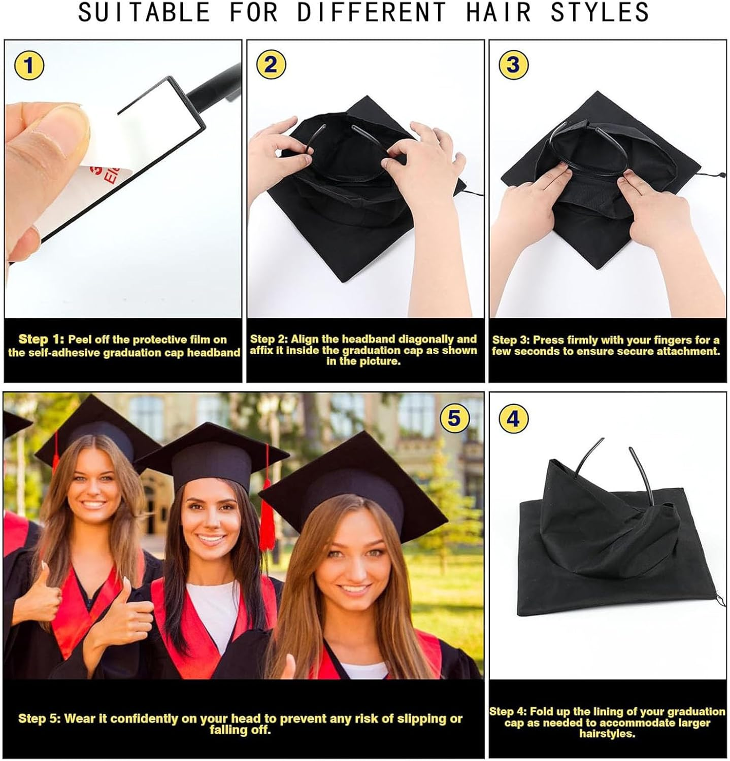Rectangle Graduation Cap Headband Comfortable Wear Ensuring Holder Upgrade Grad Cap Headband Insert Firm Anti-Fall Hairband for Graduation Hairstyle Hat Accessories Hairband for Graduates Present image number 3