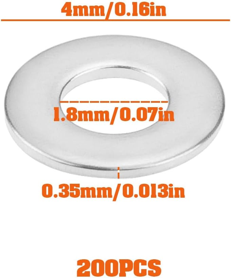 Briny River 200Pcs M1.6 Stainless Steel Sealed Flat Washer for Industry Furniture Screws Computer 1.8X4X0.35Mm image number 6