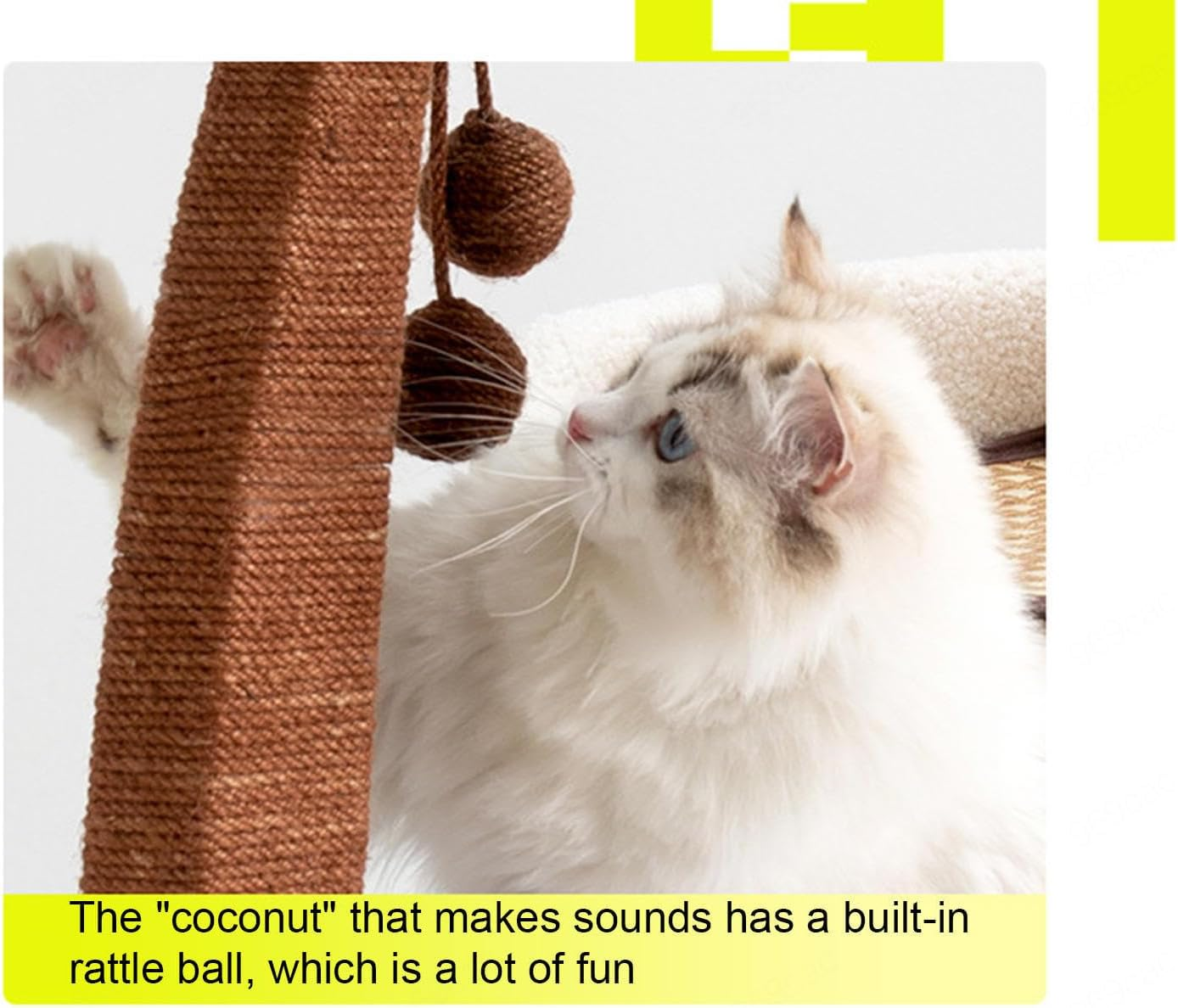 Cute Coconut Tree Cat Scratching Post for Indoor Cats, Cat Scratcher Coconut Kitten Scratching Post for Kittens and Adult Cats with Hanging Ball,A image number 4