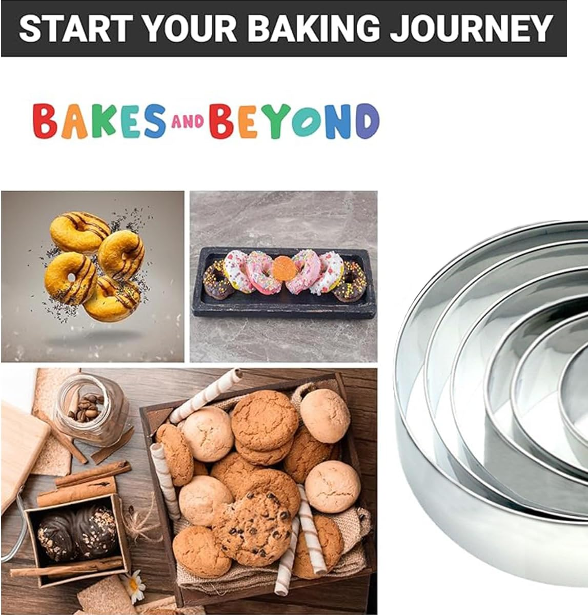 6 PCS round Cookie Cutter Set (5, 7.6, 8.5, 9.5, 10, 12.8 Cm),Stainless Steel Circle Cutters Donut Cutter for Baking,Biscuits,Cakes,Sandwiches,For Kids Holiday Birthday Party,Durable & Easy to Clean image number 2