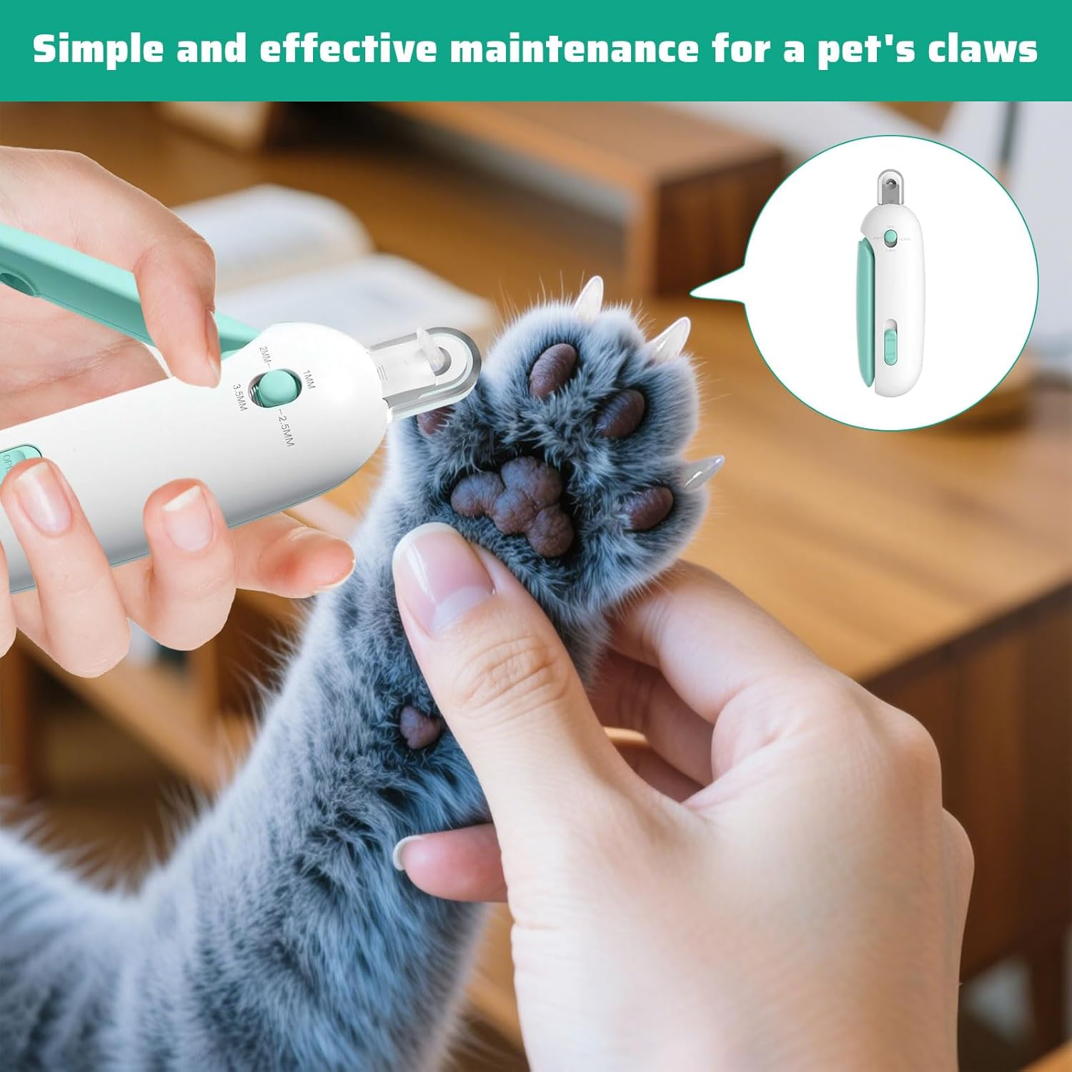 Cat Nail Clippers, Cat Claw Clippers, Cat Nail Clippers with Nail File, round Hole Blade, Adjustable Aperture with Hidden Nails File, Ideal for Pet Grooming and Pets Claw Care (Blue) image number 5