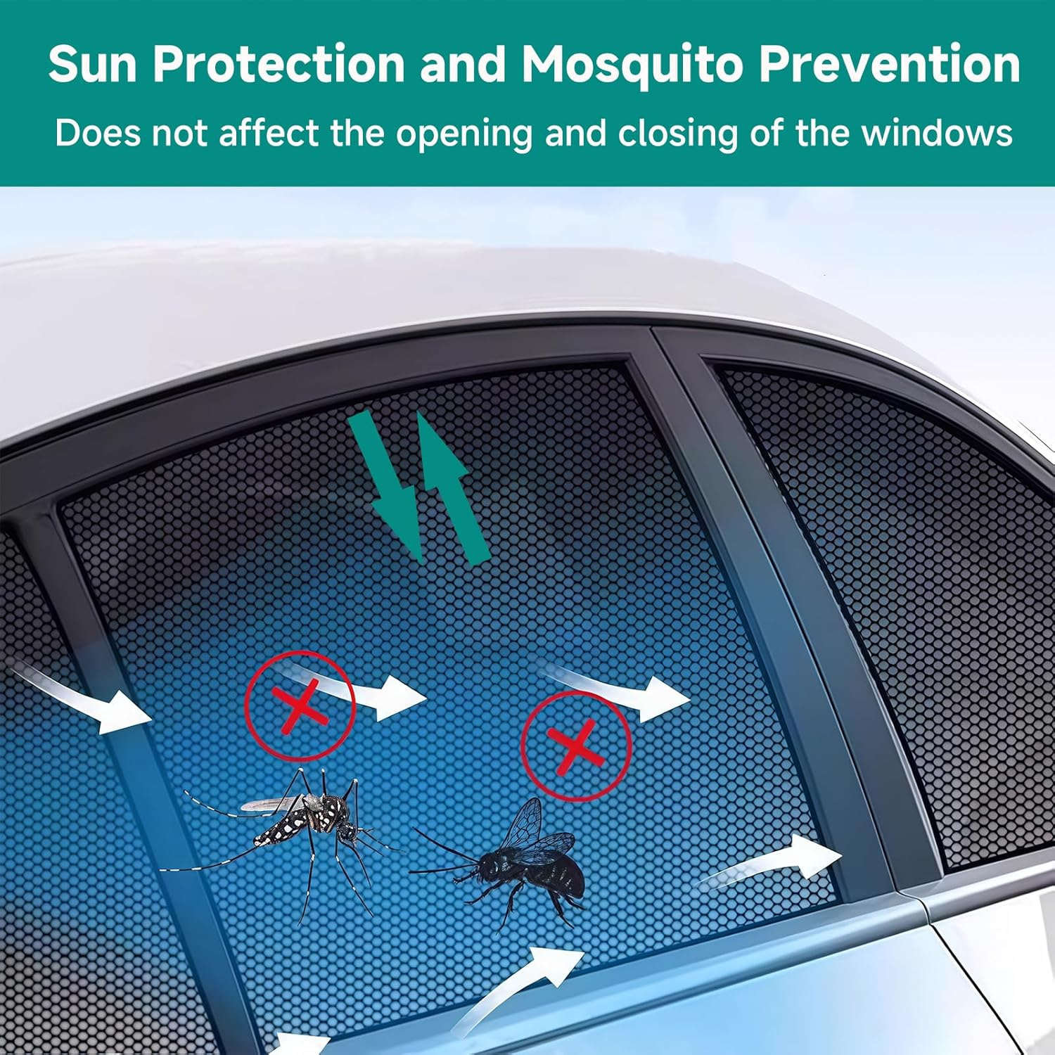 4Pack Car Window Shades Mesh,Stretchy&Breathable Mesh - Universal Fit Most of Cars, Large SUV, Pickup,Uv Protection Mosquito Net Side Window Covers for Car Camping & Baby image number 6