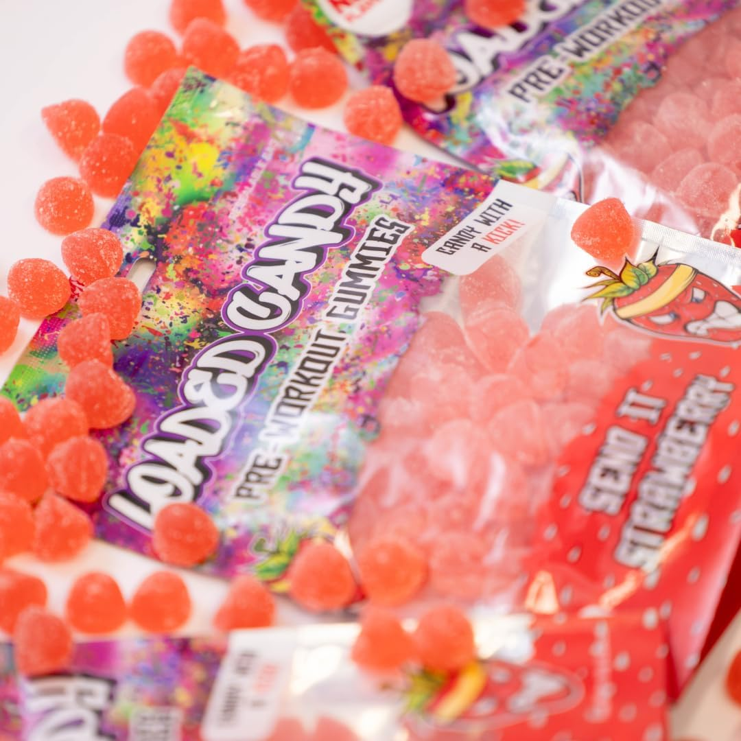 Send It Strawberry Pre-Workout Gummy, Low Calories & Sugar Free, Zero Crash, Zero Bloating & Natural Caffeine, Gluten Free, Vegan, Halal, Kosher