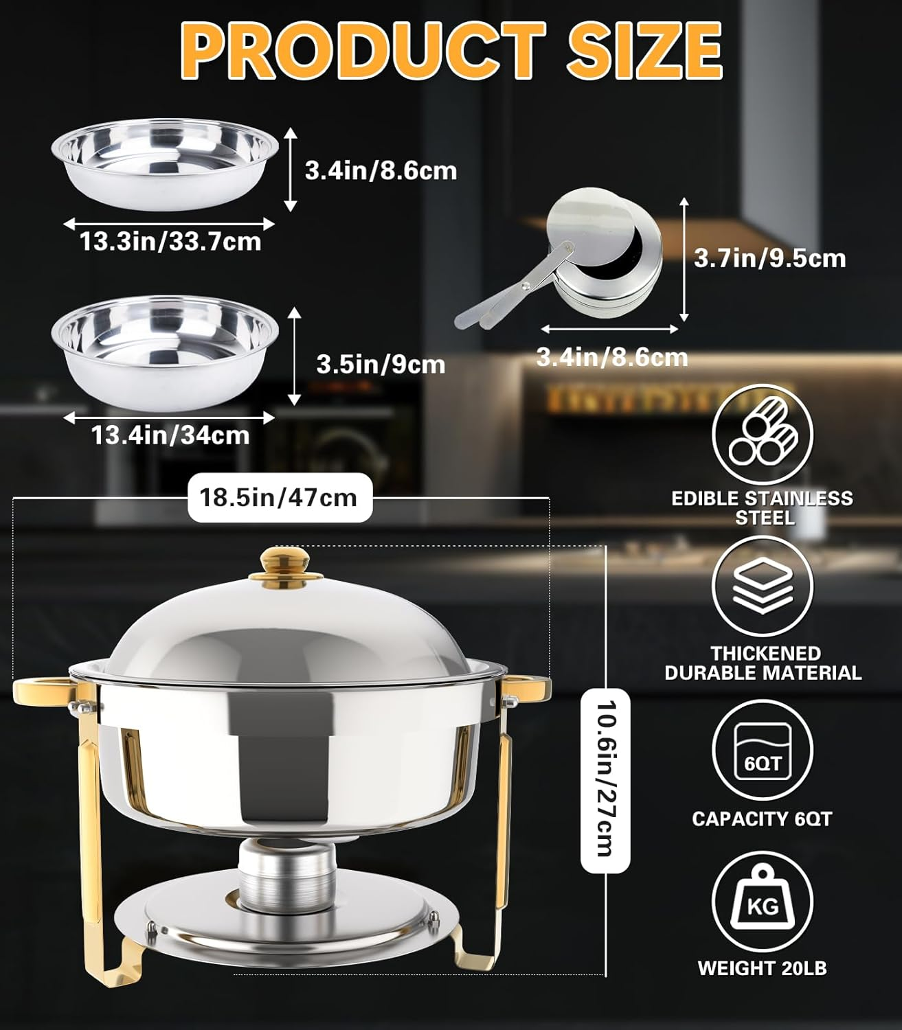 Beviliu 5.7L(6QT) Chafing Dishes for Buffet, 4 Pack 5.7L Food Warmers for Parties Buffet, Warming Trays for Buffets Party, Catering Supplies Buffet Display Chafing Dish for Any Parties image number 4