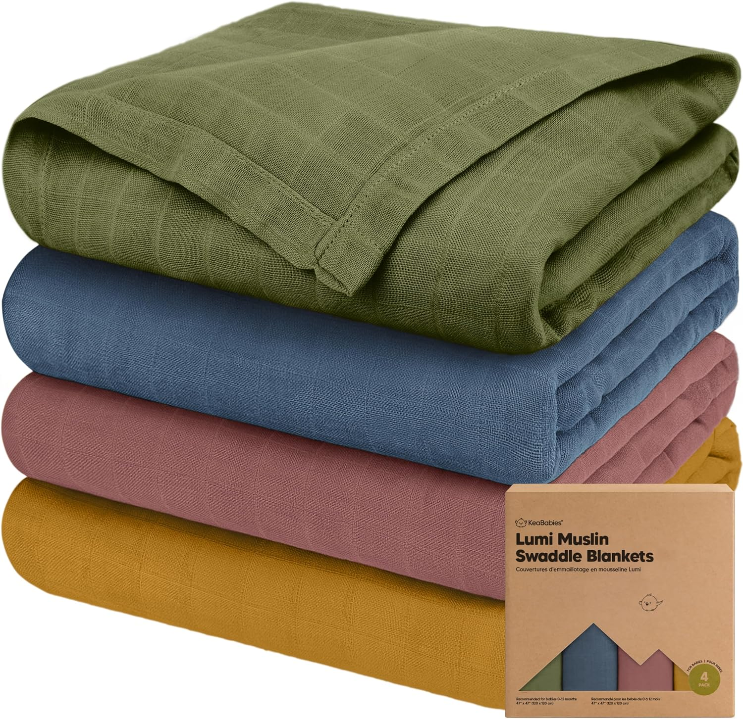 4-Pack Muslin Swaddle Blankets for Baby Boys, Girls - Organic Baby Blankets for Girl, Boy, Baby Swaddle Blanket Unisex, Receiving Blankets, Swaddles for Newborns, Newborn Baby Essentials (Lavender)