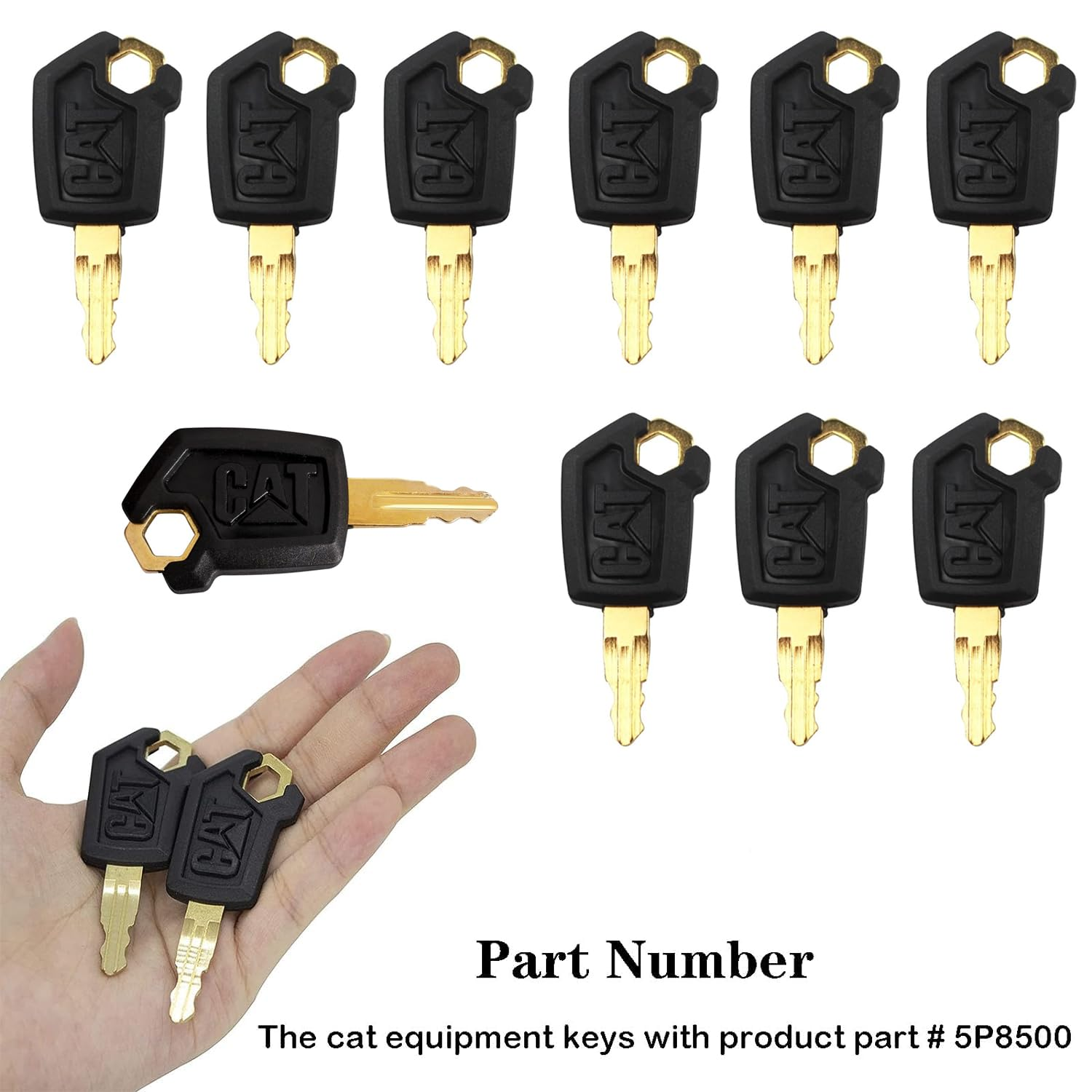 Yharnamite 10 Pcs Cat 5P8500 Equipment Key Set, Caterpillar Excavator Equipment Keys, Universal Construction Machinery Keys, Heavy Equipment Ignition Switch Keys