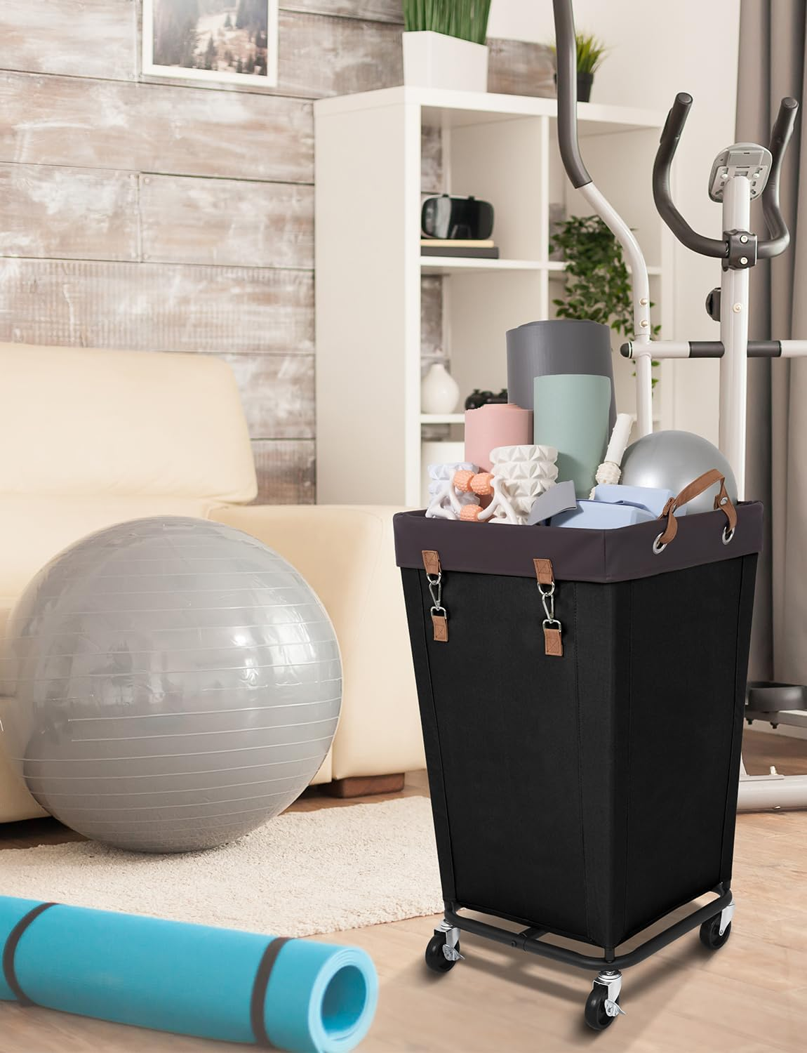 Storageworks 160L Laundry Basket with Wheels, Large Rolling Hampers for Clothing Organizer, Dirty Clothes Basket for Hotel, Home, Closet, Dorm, Black image number 5