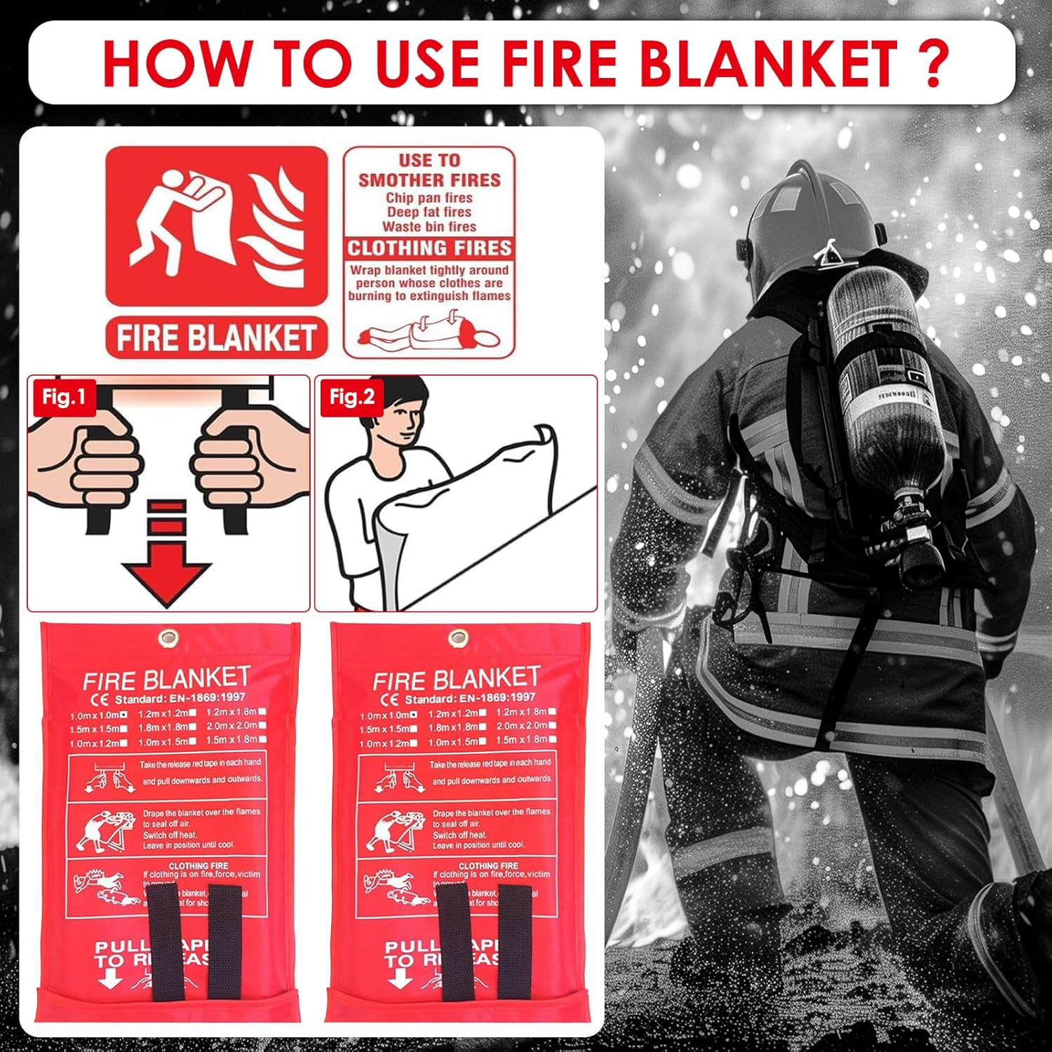 DAWNTREES Fire Blankets 4 Pack Emergency for Kitchen Home,1X1M Emergency Fire Retardant Blanket for Home Fireproof Blanket for Camping, Grill, Car, Office, Warehouse, School, Picnic, Fireplace (4) image number 1