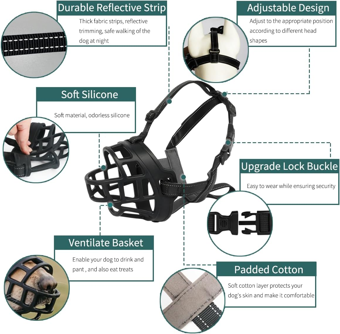 BARKLESS Dog Muzzle, Silicone Basket Muzzle for Small Medium Large Dogs, Soft Cage Muzzle Prevent Biting Chewing, Allow Drinking Panting, Suitable for German Shepherd image number 6