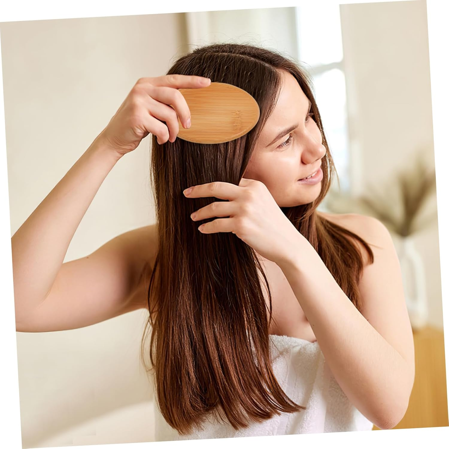 Garneck Bamboo Scalp Massager Comb Natural Hair Brush for Detangling Smoothing Safe for Adults Lightweight Portable Hair Care Tool for Home Travel image number 4