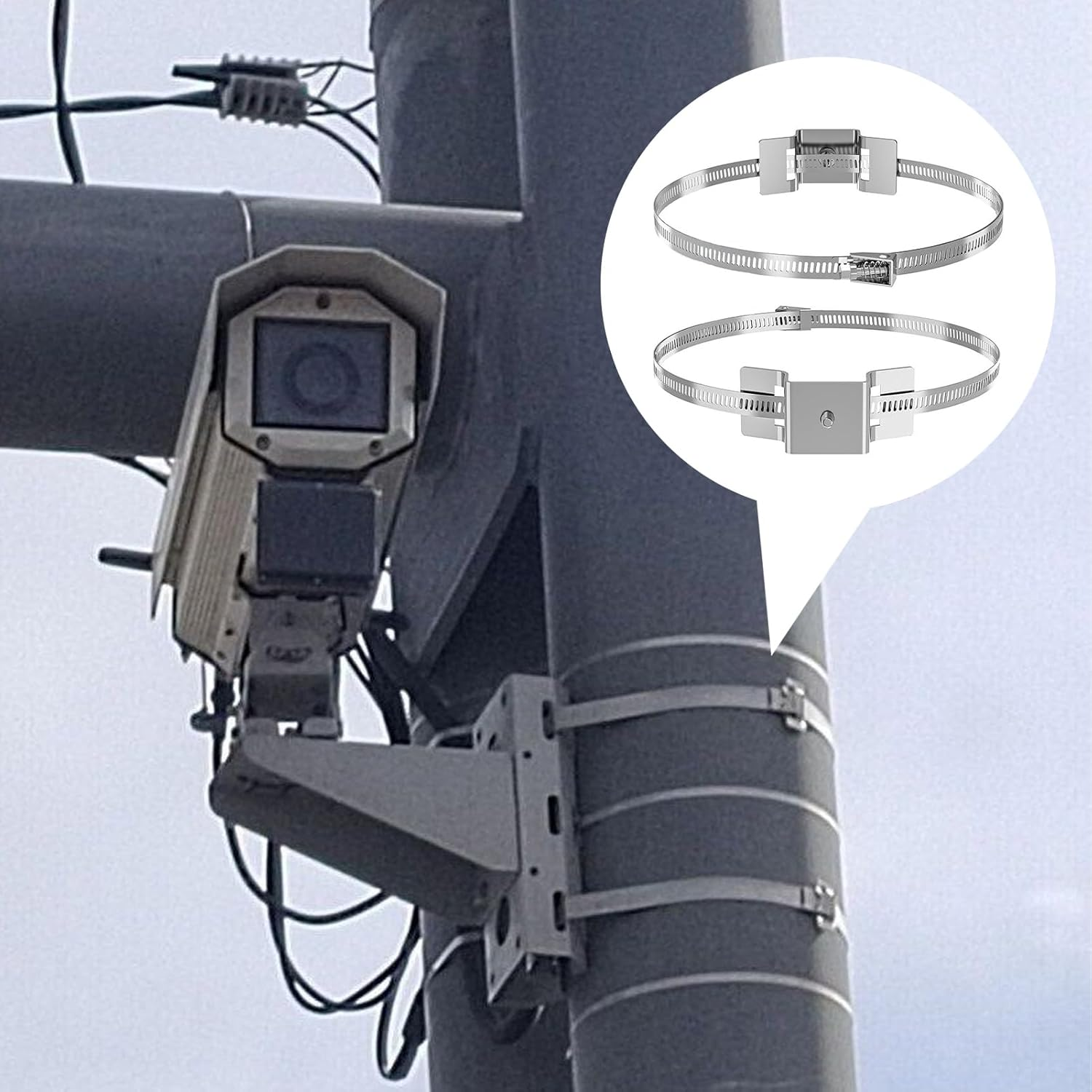 Security Camera Pole Mount - Security Cameras Mounting Rack - Adjustable Heavy-Duty Pole Brackets for Outdoor Indoor House TV Porch Satellite Railing Water Heater image number 4