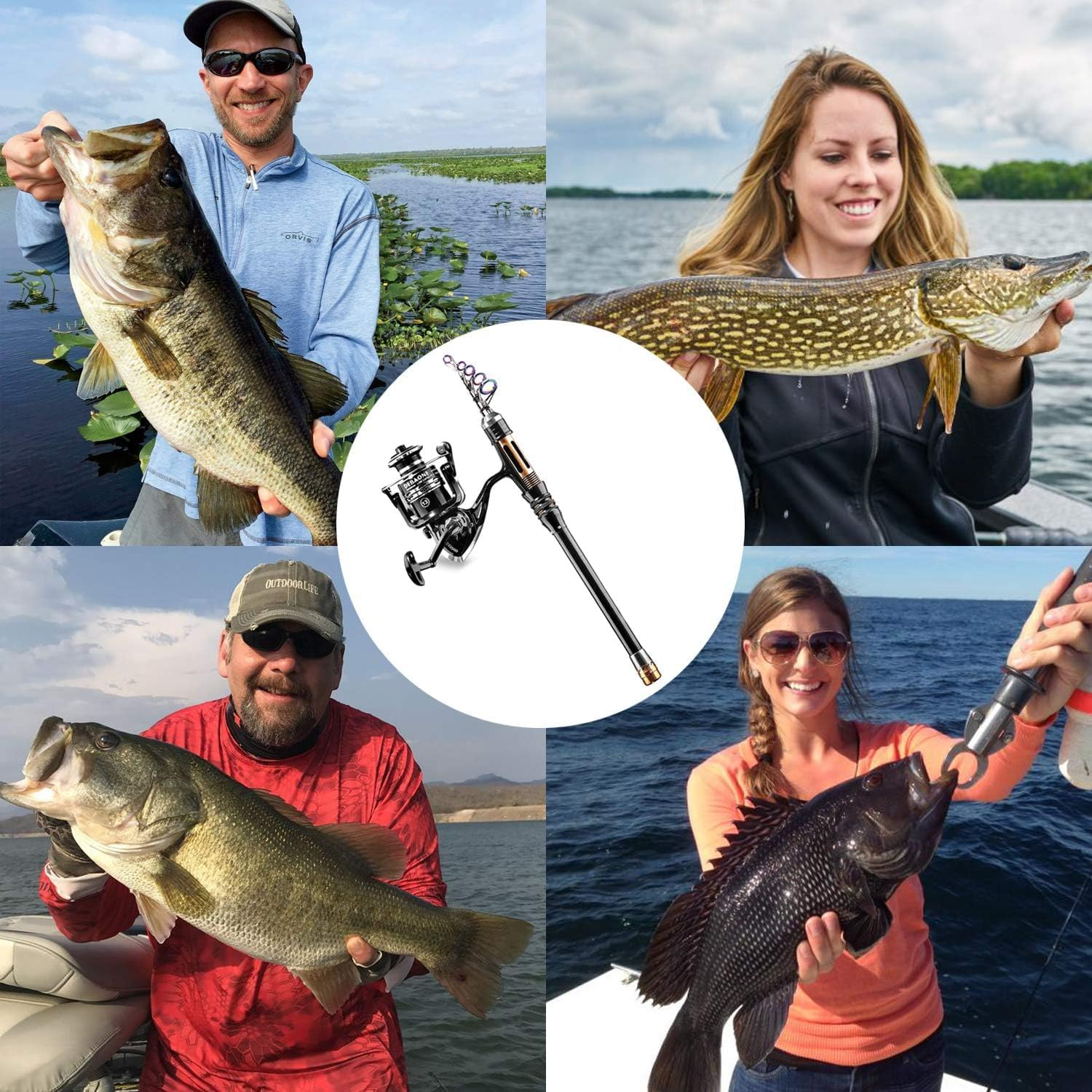 HOTOIQ Fishing Rod Kit, Telescopic Fishing Pole and Reel Combo Full Kit with Line Lures Hooks Carrier Bag for Travel Saltwater Freshwater Boat Fishing Beginners image number 1