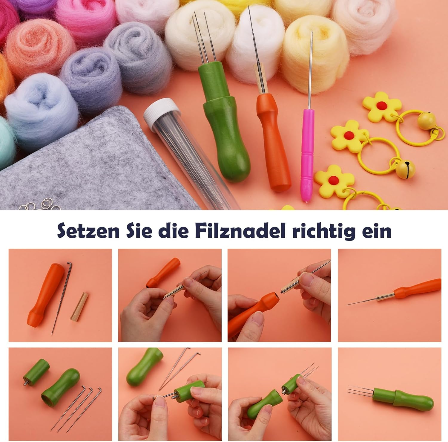 Wamkon Needle Felting Set Felting Needles for Dry Felting Consisting of 48 Colours, Felting Set for Beginners with Tools as Well as a Storage Box and Instructions for Beginners in Crafts image number 4