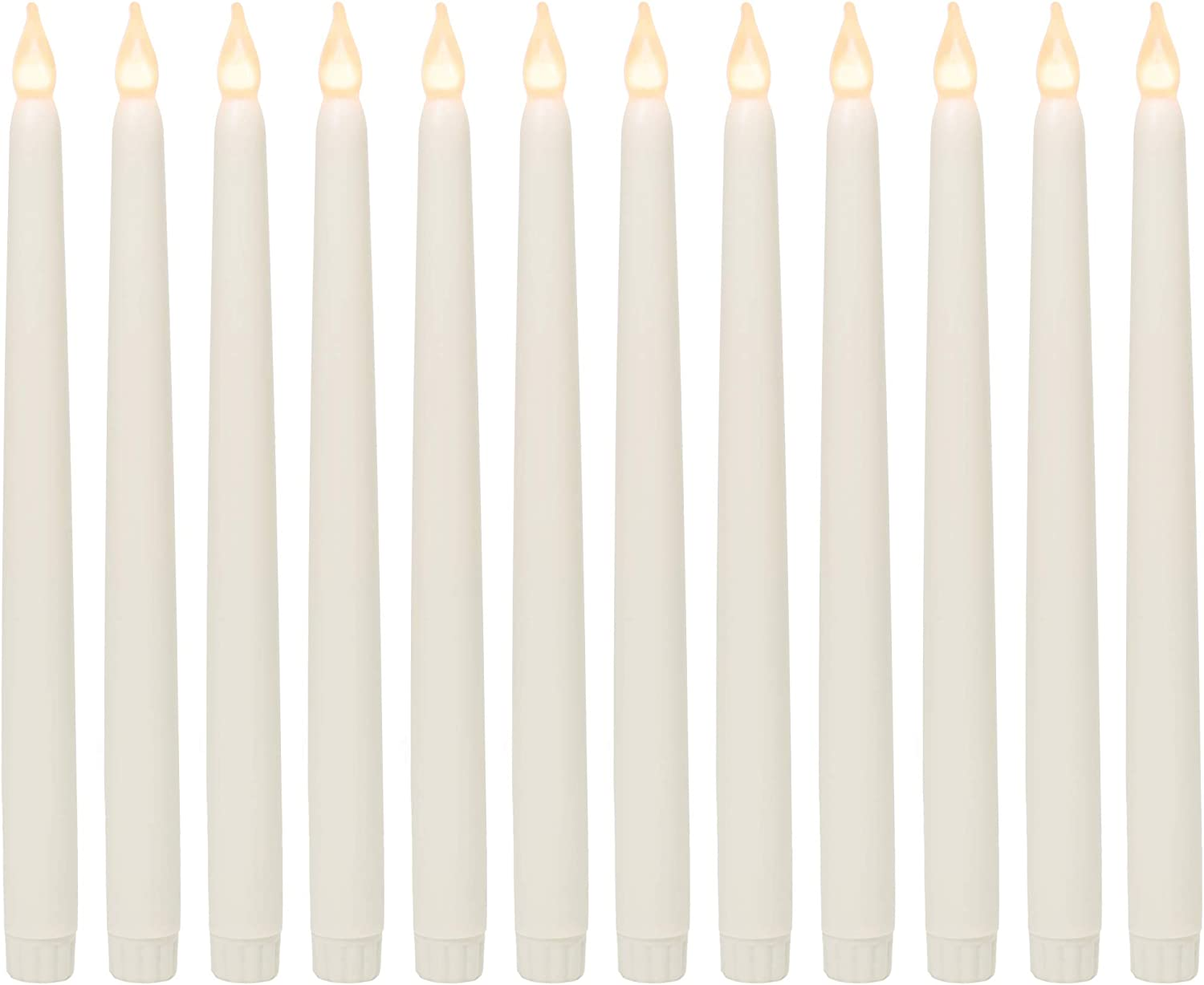 Wyzworks Set of 12, 11" LED Flameless Ivory Real Wax Taper Flickering Candles Lights, Battery Operated Candlesticks for Holiday Christmas Valentine Menorah Candelabra Home Wedding Window D&eacute;cor