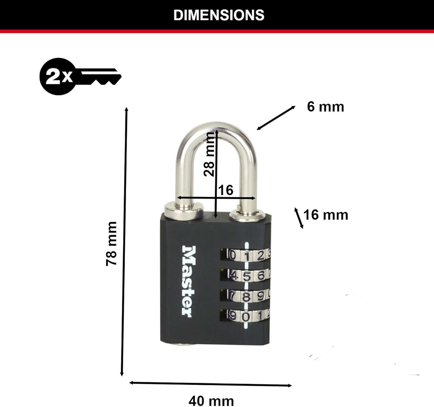 Master Lock Key Combination Padlock, 40 Mm Size