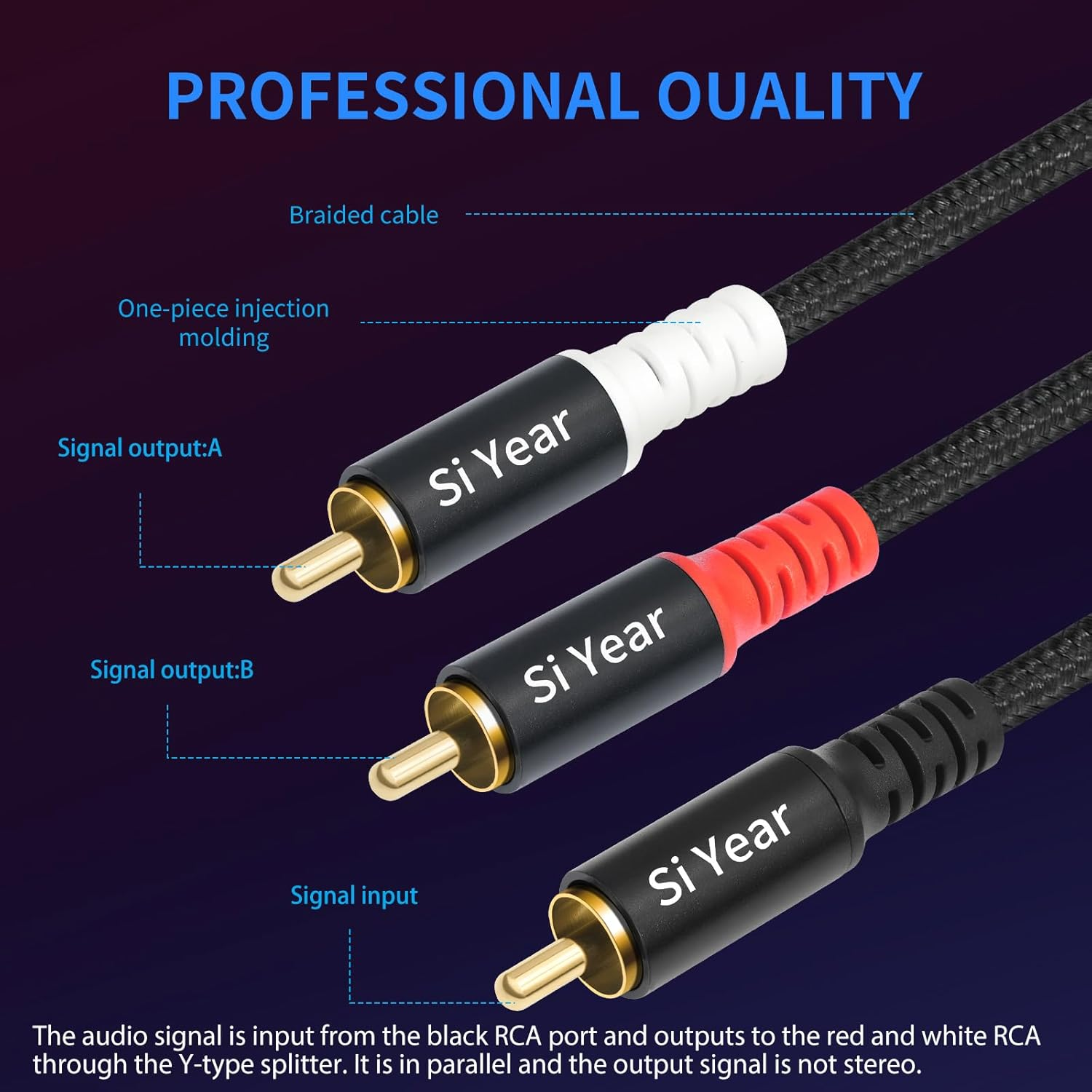 Siyear RCA Y Splitter Cable, 1 Male to 2 Male RCA Adapter Audio Cables,Subwoofer Cable for Amplifiers/Tv/Subs/Amps/Hi-Fis/Home Theater/Receivers 6.6FT/2M image number 4