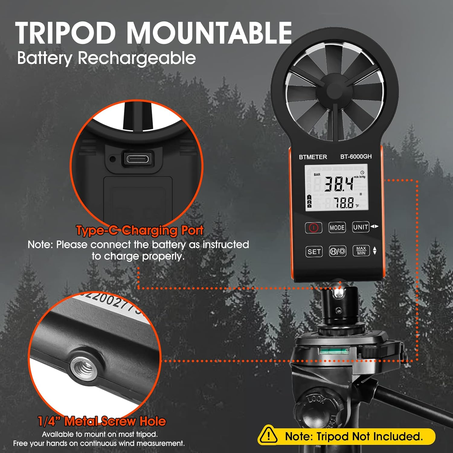 BTMETER Anemometer CFM Wind Meter, Air Flow Gauge Measure Wind Speed 0.3~30M/S, Monitor Airflow Volume 0-999900 Ft3/Min for HVAC Duct Air Vent, Touch-Screen Windometer 6000GH image number 2
