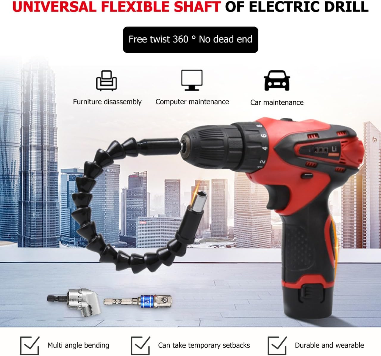 Jojofuny Stainless Steel Boundary Head Combination with Flexible Shaft for Electric Drill - 8Pc Drill Bit Set Compatible with Hand Screwdriver image number 4