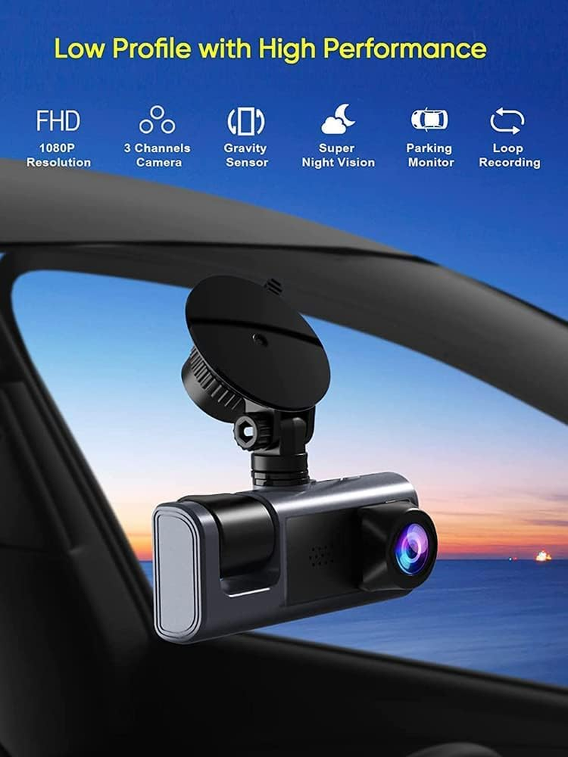 Dual Dash Cam 1080P 720P Front and Rear Car Recorder Dashcam for Cars with IR Night Vision 3 Channel 160 Degree HD Car Driving Camera Dashboard Cameras Support 32GB Max image number 5