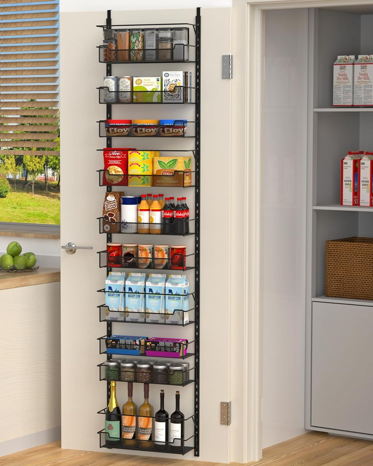 12.3" W Narrow over the Door Pantry Organizer, 6-Tier over the Door Organizer with Adjustable Basket, Pantry Door Organization for Pantry Kitchen Storage Room Spice Rack, White