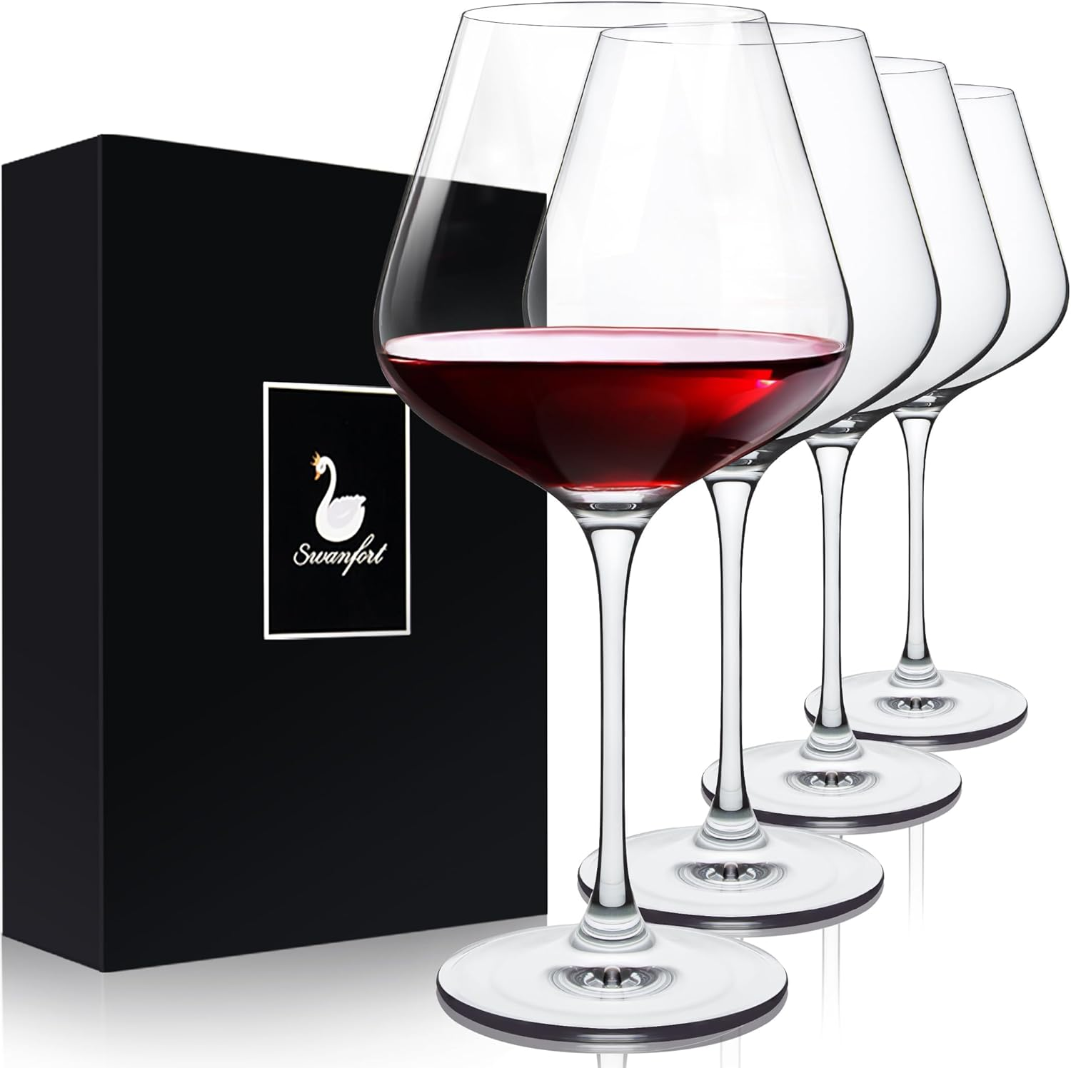 Swanfort Red Wine Glasses Set of 4, Extra Large Stemmed Wine Glasses 23 Oz, with Creative 2 in 1 Wine Stopper and Pourer, Burgundy Wine Glasses in Gift Box for Any Occasions&hellip; image number 6