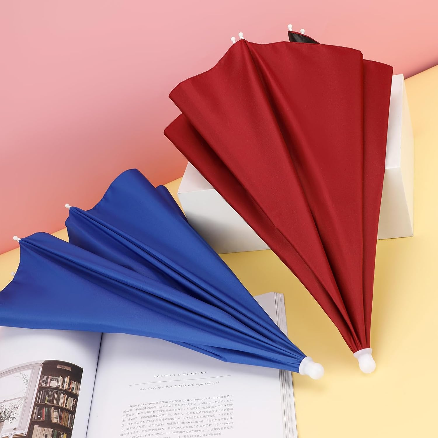 4 Pack Umbrella Hats, 27" Hands-Free Head Umbrella Hats for Adult, Folding Waterproof Umbrella Cap with Head Strap for Outdoor Party, Fishing, Sun, Rain, Beach image number 4