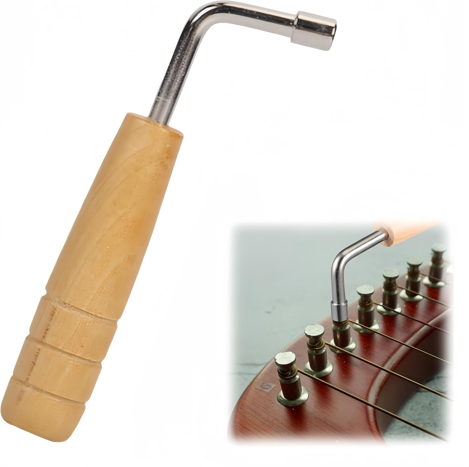 1Pc Piano Tuning Key, Music Instrument Tuning Wrench,Portable Autoharp Tuning Wrench, Harp Tuning Pins L-Shaped Harp Tuning Key with Wood Handle for Home and Smusic Studio image number 1