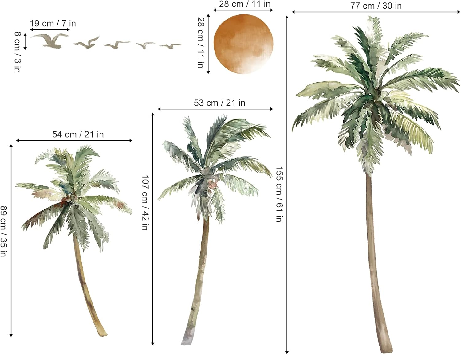 Wondever Boho Palm Tree Wall Stickers Large Tropical Sunset Peel and Stick Art Decals for Living Room Bedroom TV Background (H: 63.8 Inch) (WD-232-0148A) - B image number 7