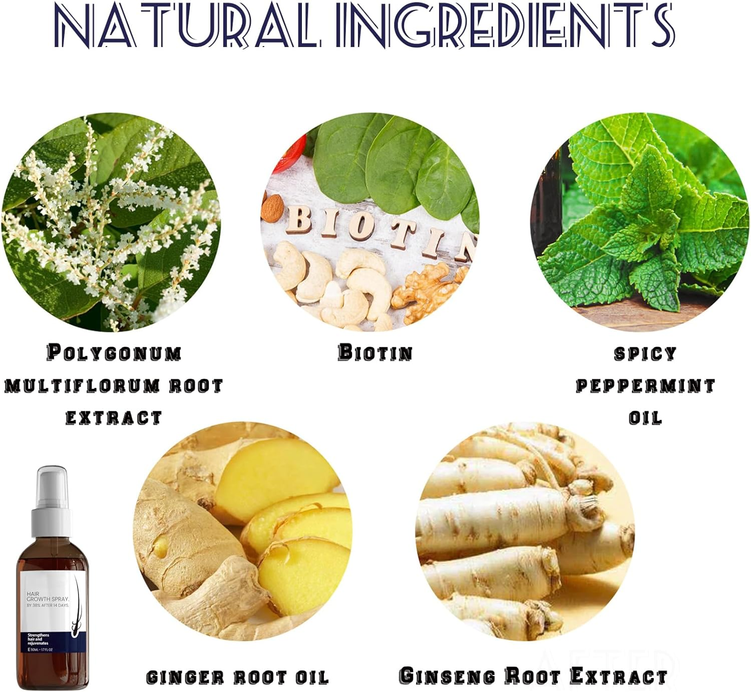 3PCS Hair Growth Spray for Men & Women, 50Ml Polygonum Multiflorum Root Extract and Ginger Root Oil Nourish Hair, Hair Enhance Serum for Dry, Frizzy, Damaged Hair image number 4