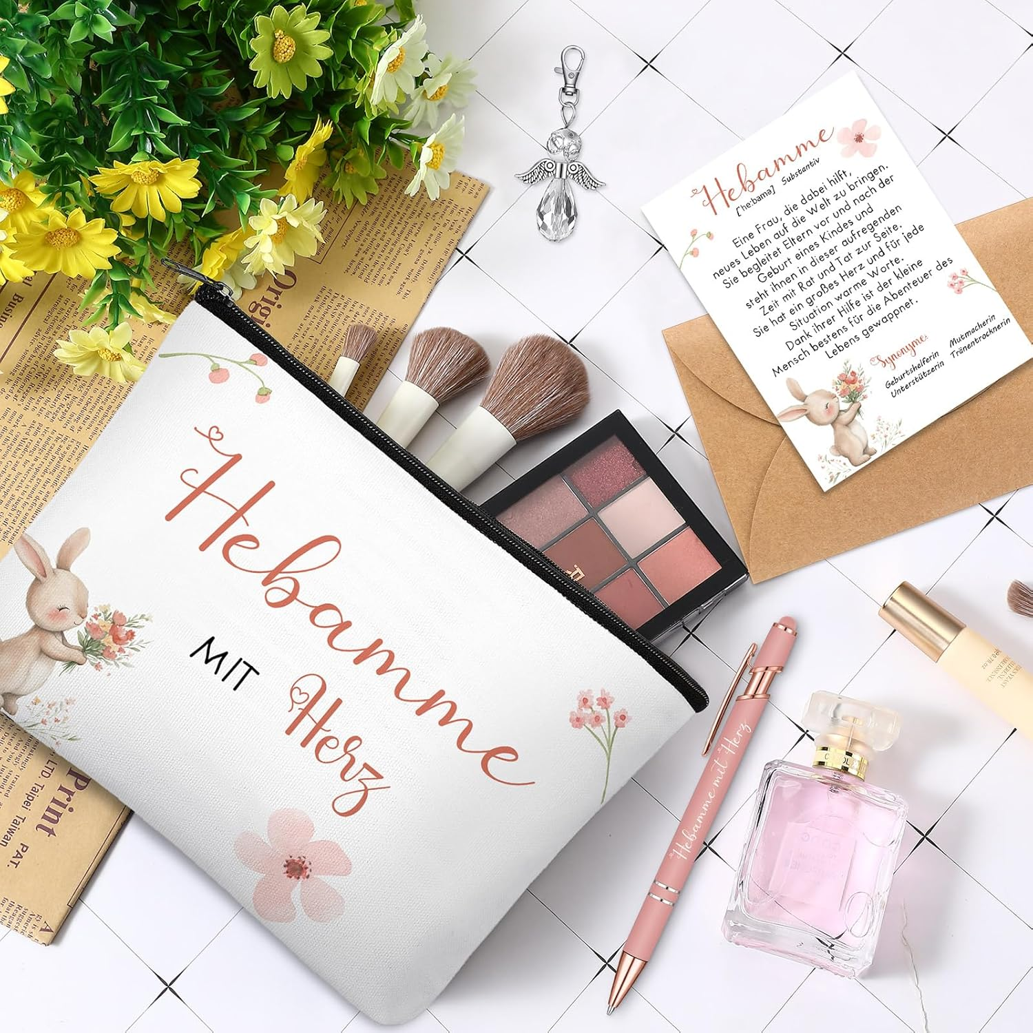 Geiserailie Thank Midwife Gift | Midwife with Heart Cosmetic Bag + Guardian Angel Keyring + Pens with Saying + Thank You Card with Envelope Farewell Gift for Midwife, as Shown in the Pictures image number 3