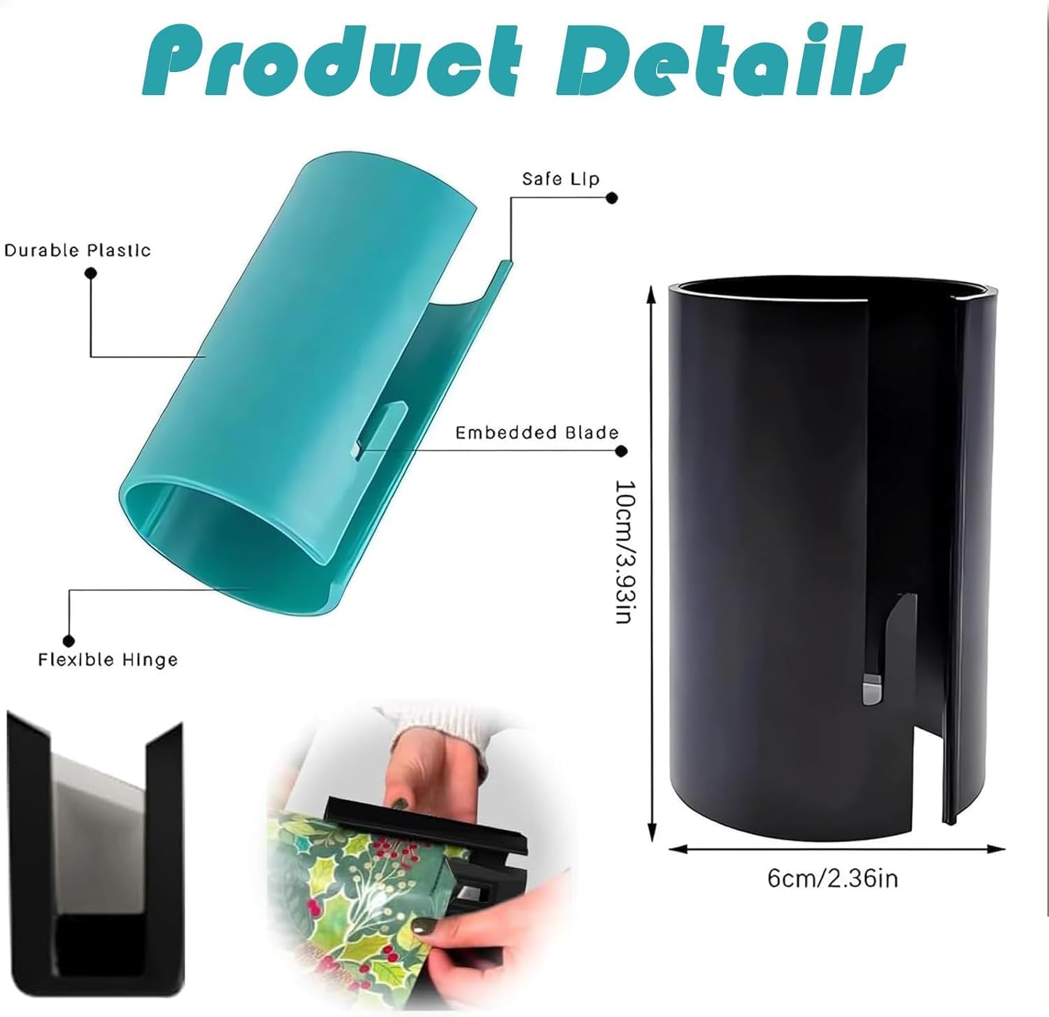 Wrapping Paper Cutter, Gift Wrap Cutter, Portable Sliding Wrapping Paper Roll Cutter Tool, Upgraded Kraft Paper Roll Slitter Cutter, Safer and Easier Cutting - 2 Pack (Red+Green) - Red+Green image number 4