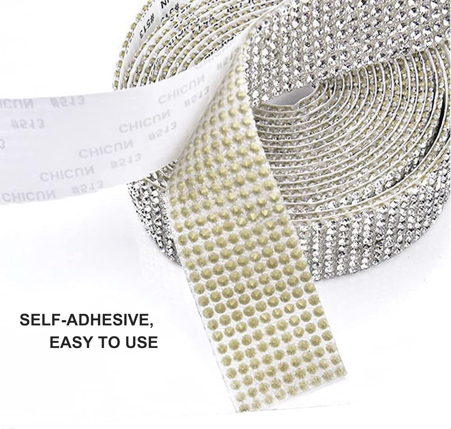 5 Rolls Self Adhesive Crystal Rhinestone Ribbon, Diamond Bling Tape with 2 Mm Rhinestones Sticker for Arts Crafts Wedding Birthday Party DIY Event Car Phone Decoration (White) image number 3