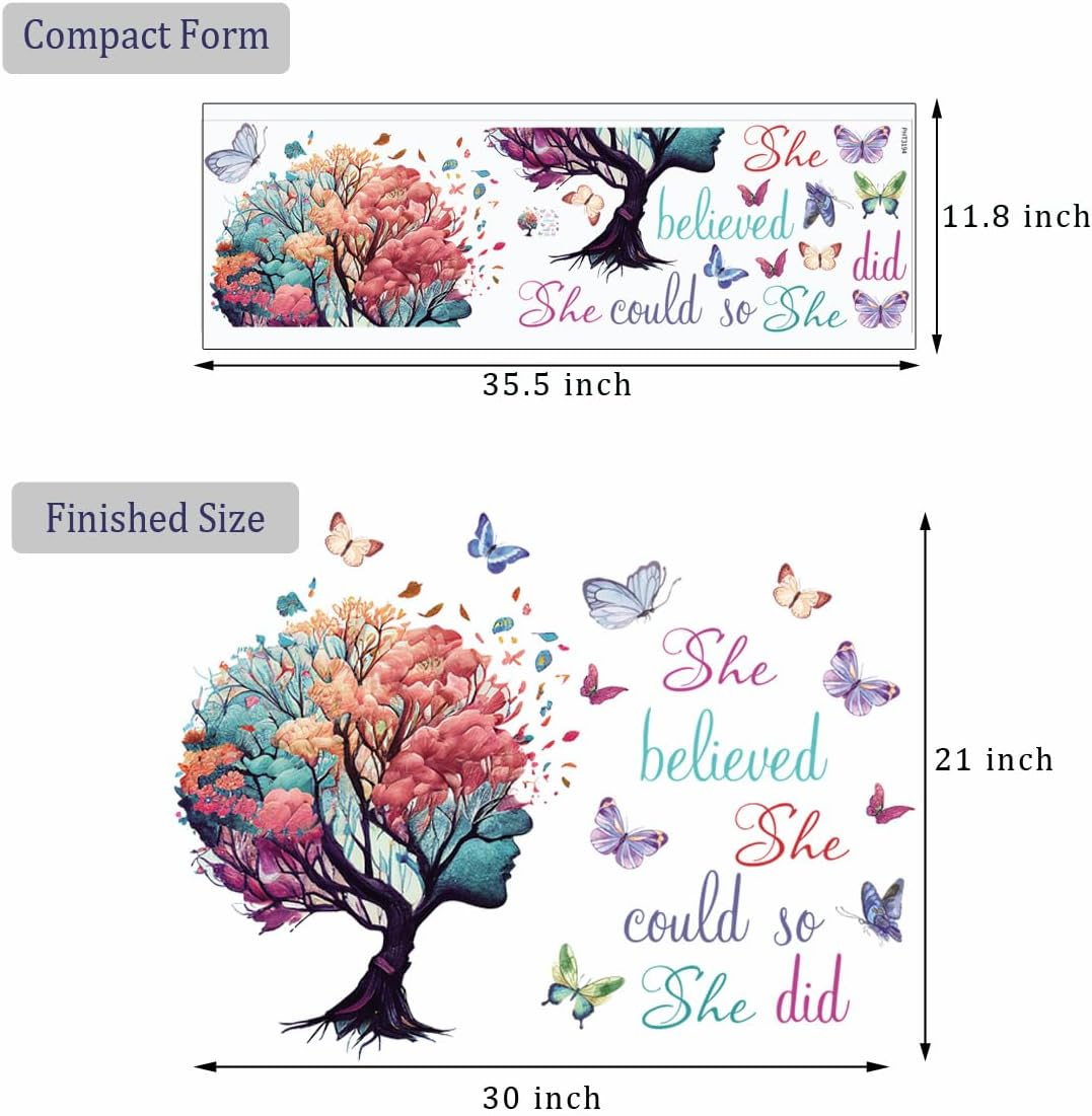 Inspirational Quotes Wall Art - 'She Believed She Could so She Did' Tree & Butterfly Decal Stickers for Women & Girls Bedroom & Living Room Decor image number 6
