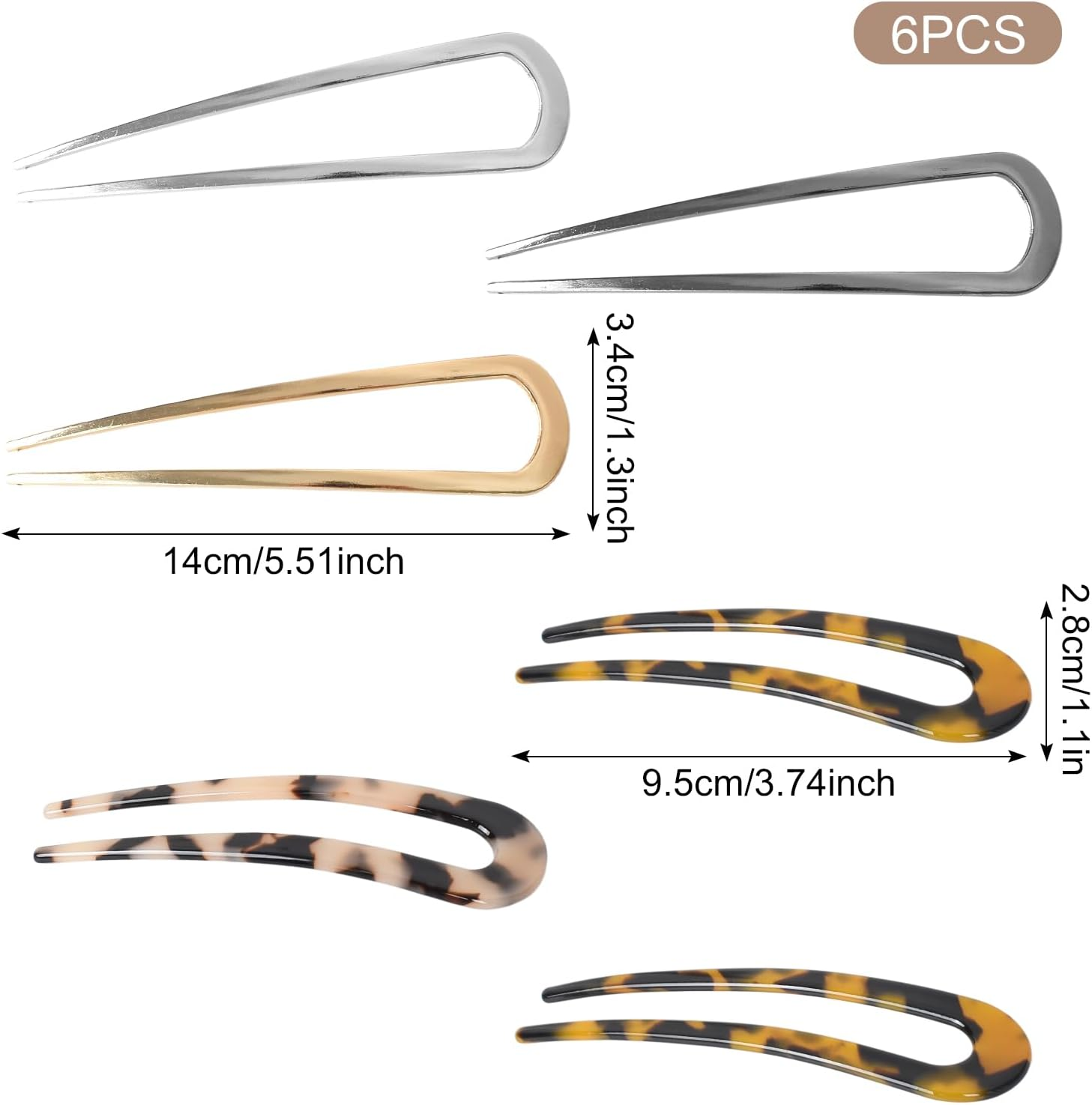 French Hair Pins, 6 Different U Shaped Hairpins, Delicate Hair Accessories for Women, Hair Clips for Ceremonies, Graduations, Exquisite Occasions image number 3