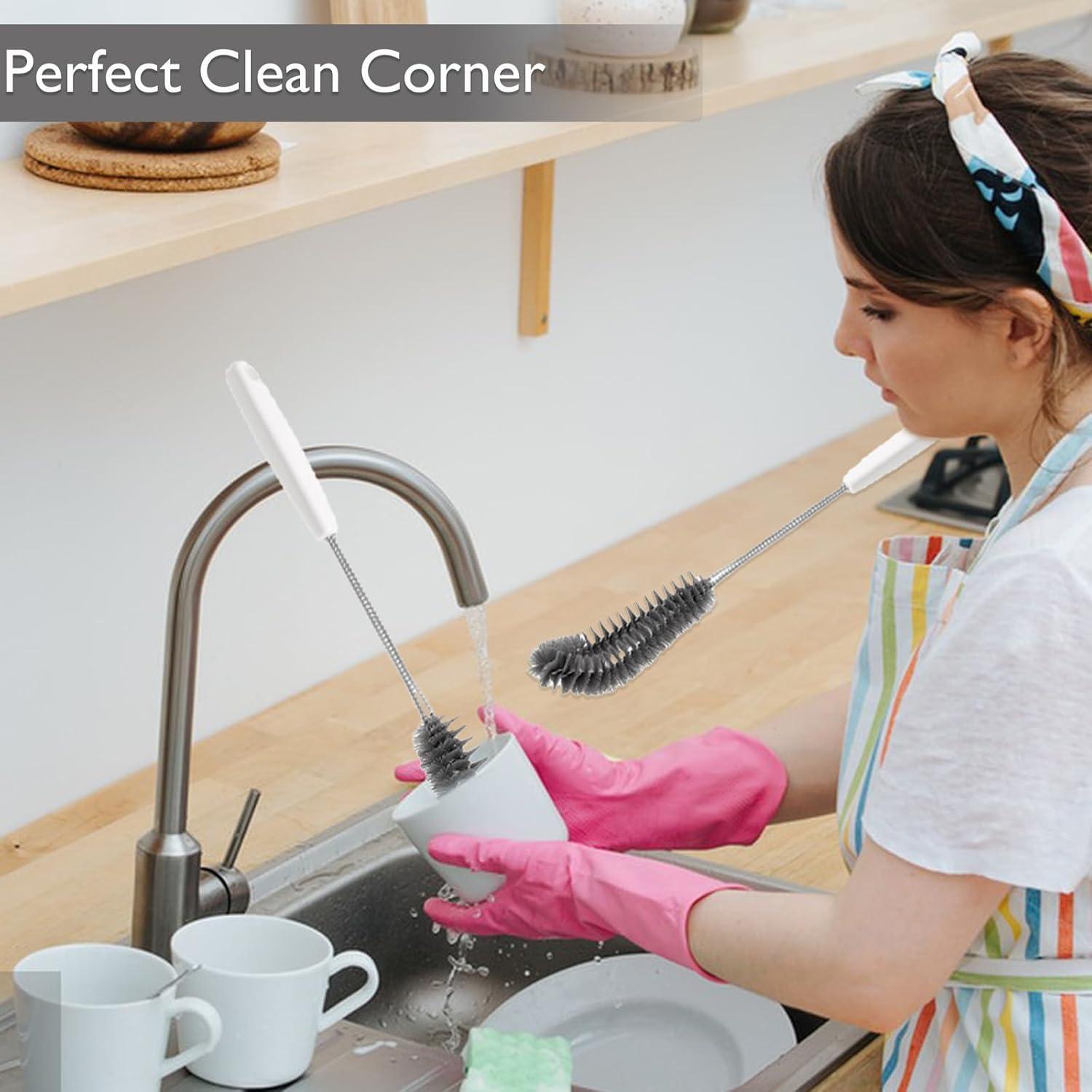 2-Pack 16 Inches (40Cm) Long Handle Bottle Cleaning Brushes - Ideal for Coffee Glasses, Pots, Milk Cups, Mugs, Wine Bottles, and Baby Bottles (Black) image number 1