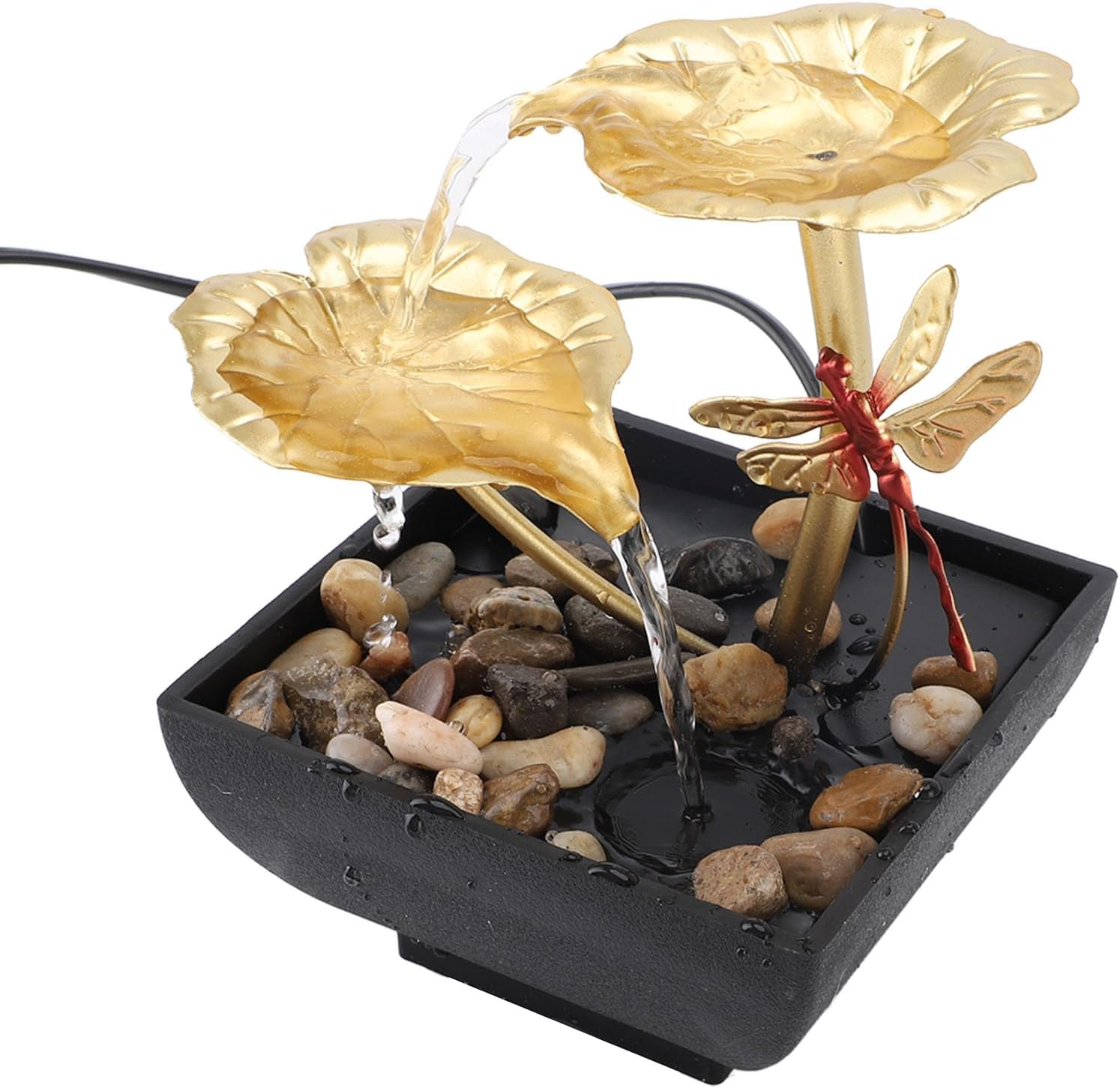 Cryfokt Leaf Dragonfly Shaped USB Tabletop Water Decoration Iron Circulating Water Feature Crafts Ornaments Room Fountain for Study Room with Silent Pump image number 4